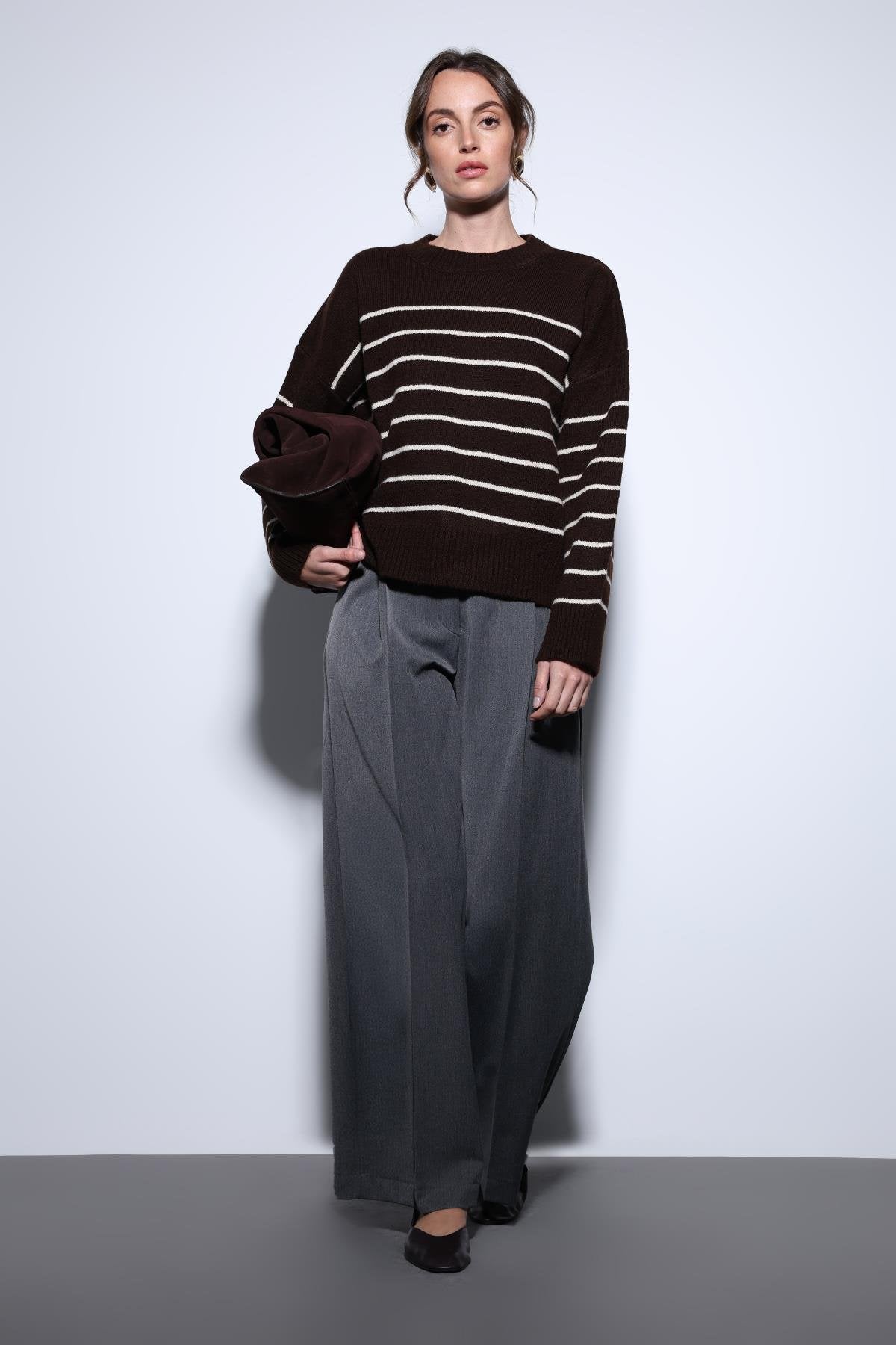 Antioch-Antioch Antrasit Geniş Paça Kadın Pantolon-Kumaş Pantolon-1-Milagron.com