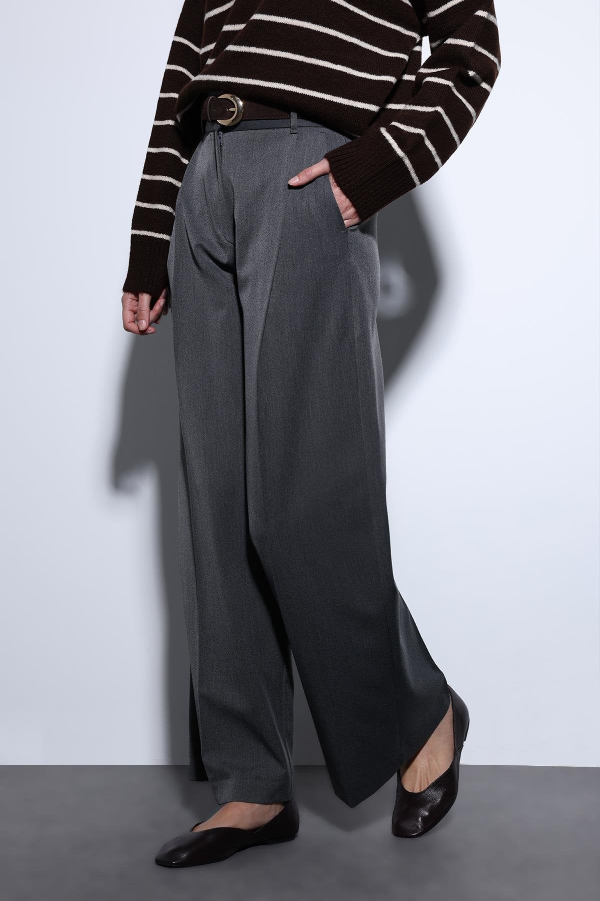 Antioch-Antioch Antrasit Geniş Paça Kadın Pantolon-Kumaş Pantolon-2-Milagron.com