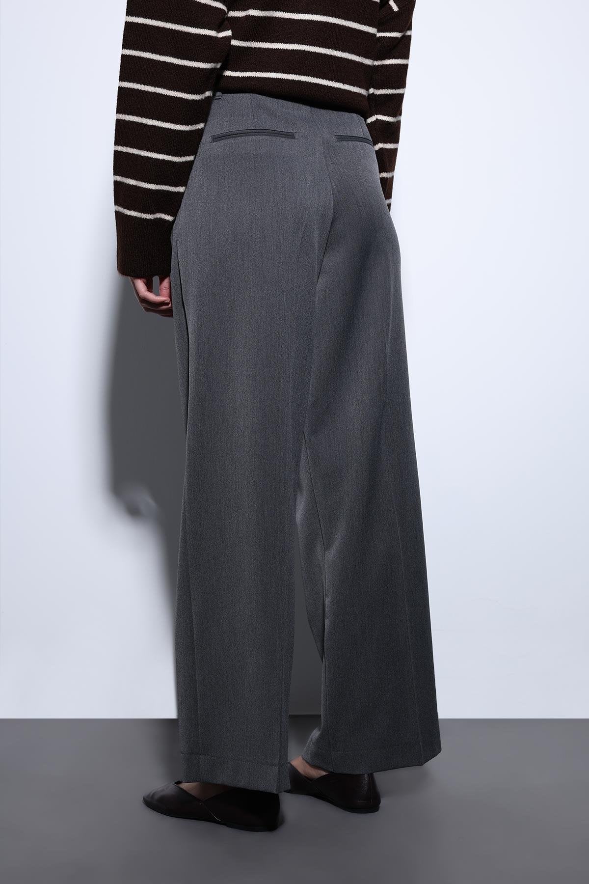 Antioch-Antioch Antrasit Geniş Paça Kadın Pantolon-Kumaş Pantolon-5-Milagron.com