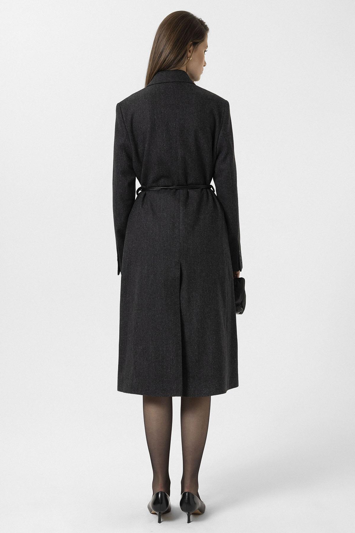 Antioch-Antrasit Kadın Balıksırtı Desenli Kruvaze Kaban-Kaban-6-Milagron.com