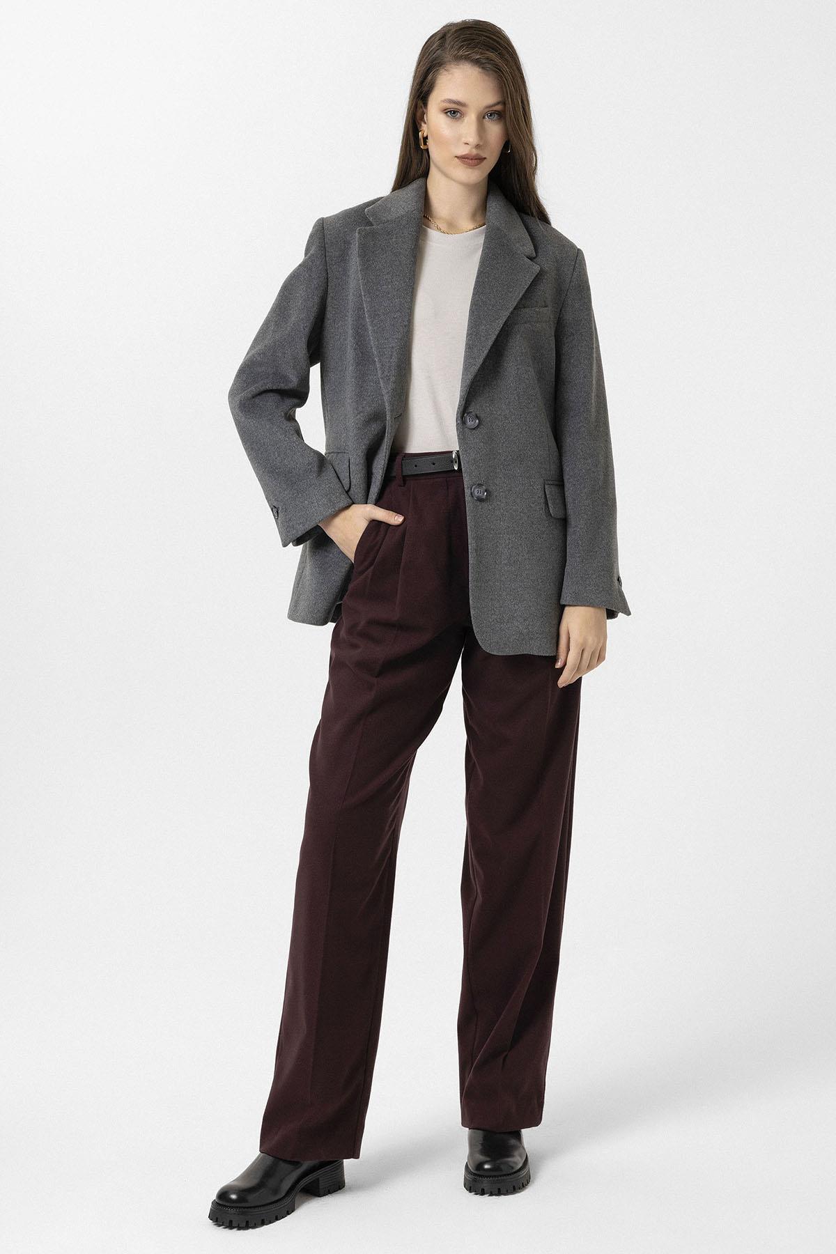 Antioch-Antrasit Kadın Yün Karışımlı Blazer Ceket-Ceket-3-Milagron.com