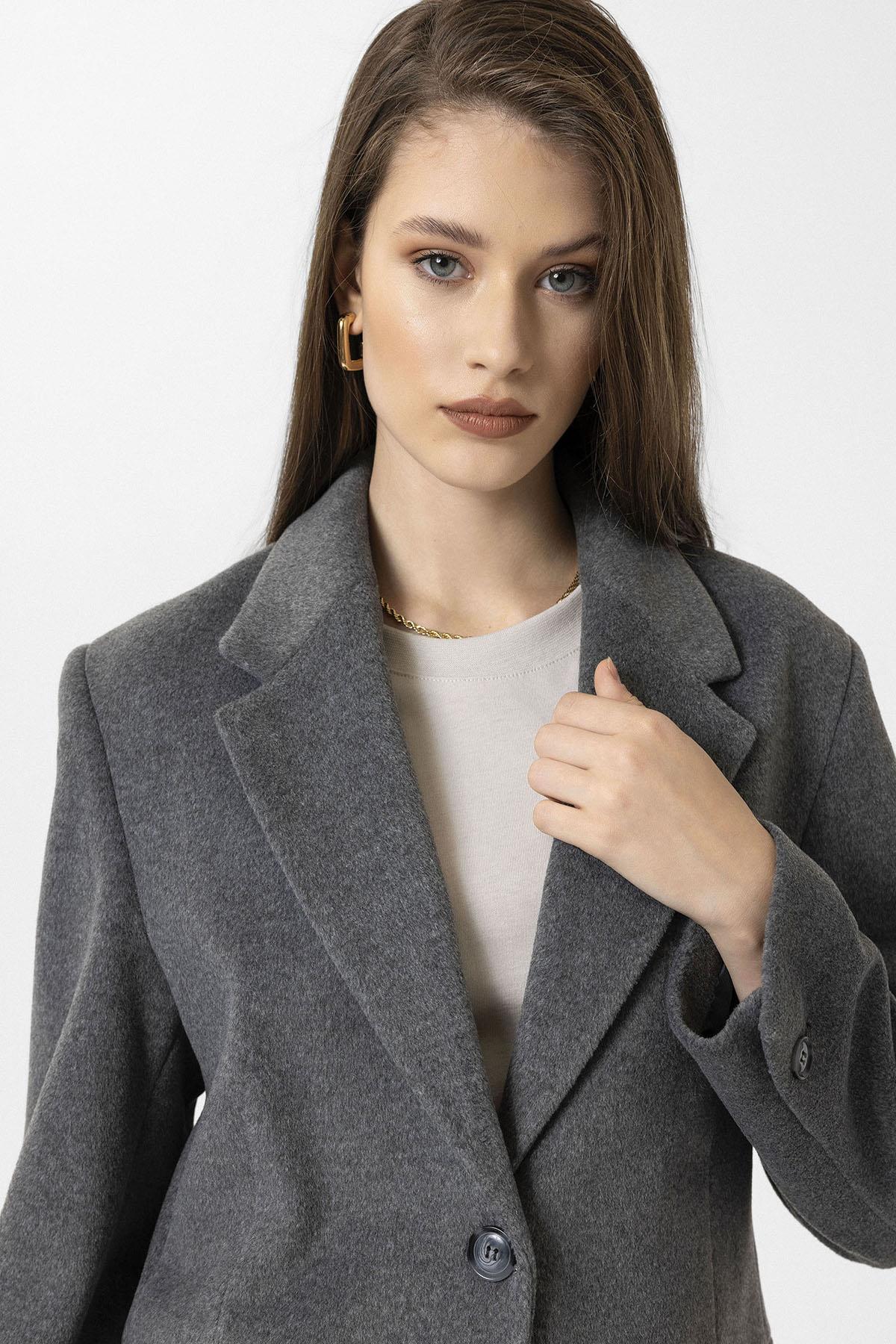 Antioch-Antrasit Kadın Yün Karışımlı Blazer Ceket-Ceket-5-Milagron.com