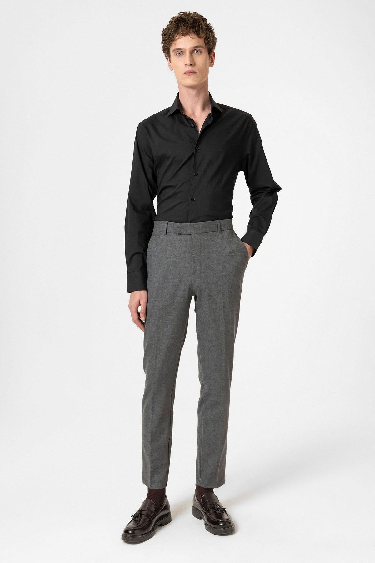 Antioch-Antrasit Klasik Yüksek Bel Erkek Pantolon-Kumaş Pantolon-2-Milagron.com