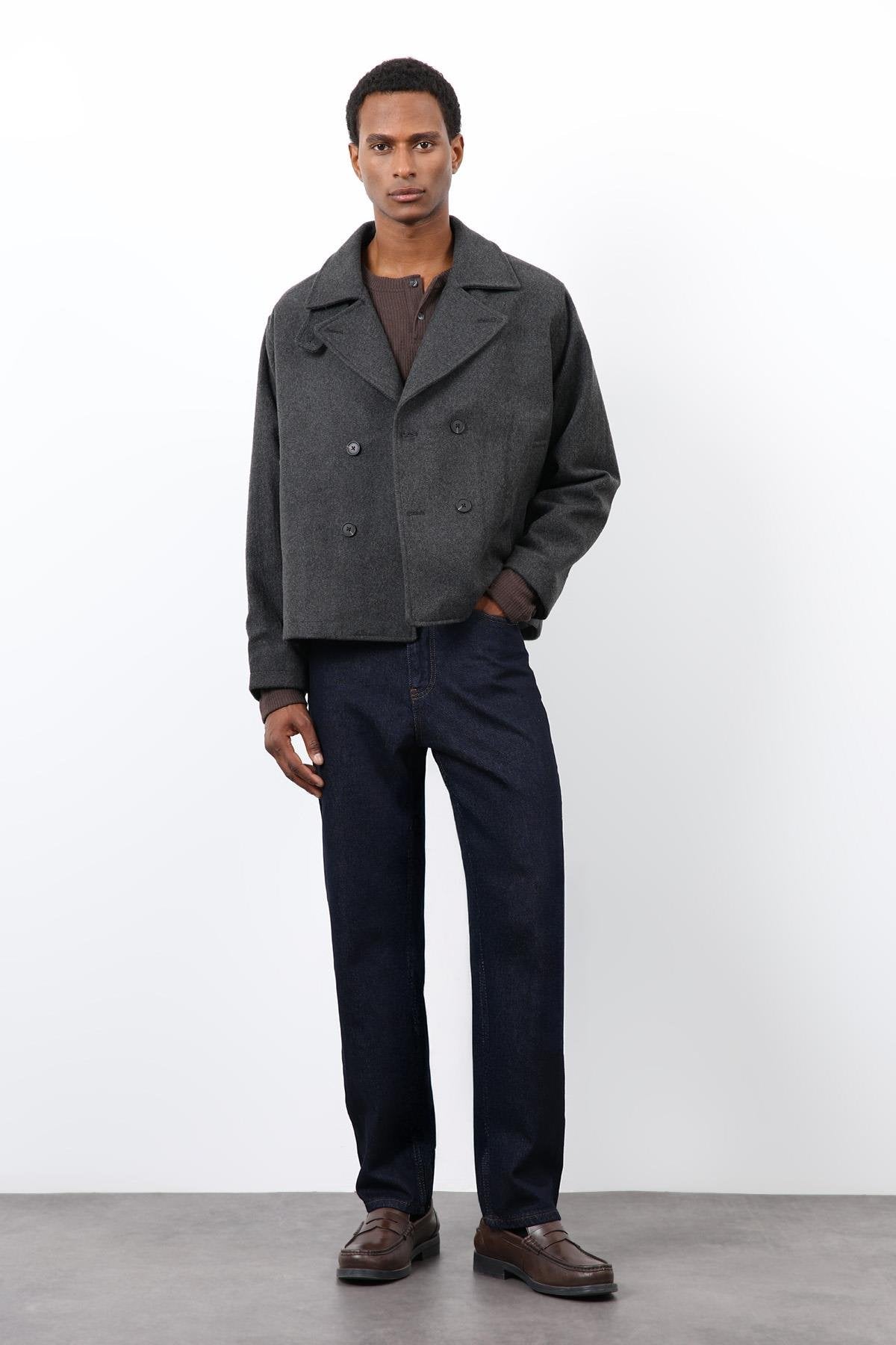 Antioch-Antrasit Kruvaze Kapama Kısa Erkek Kaban-Kaban-2-Milagron.com