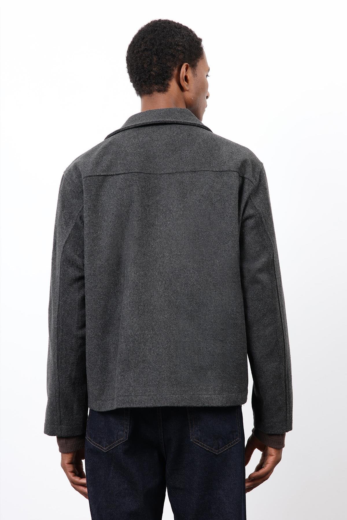 Antioch-Antrasit Kruvaze Kapama Kısa Erkek Kaban-Kaban-7-Milagron.com