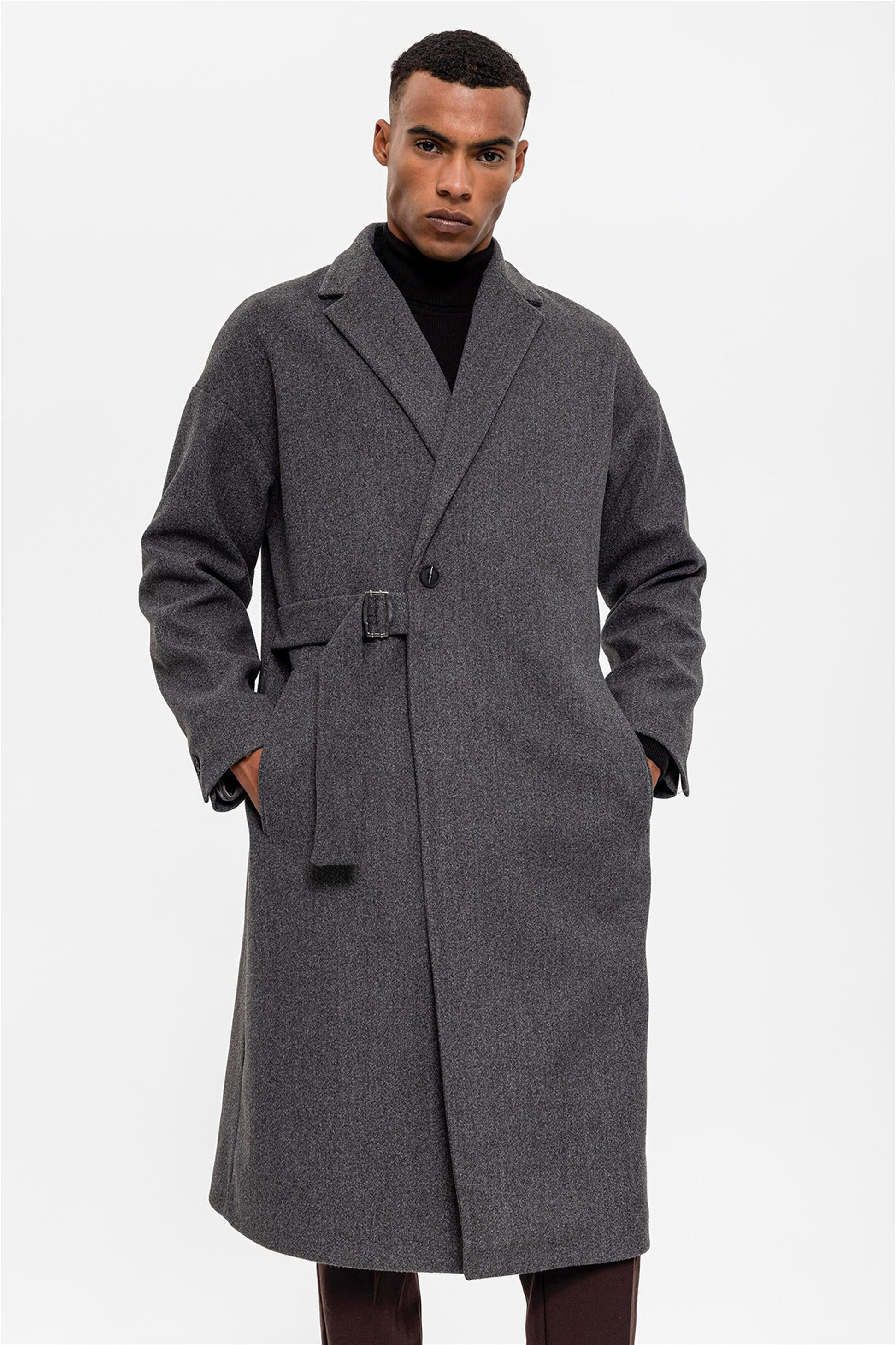 Antioch-Antrasit Kuşaklı Oversize Erkek Kaban-Kaban-3-Milagron.com