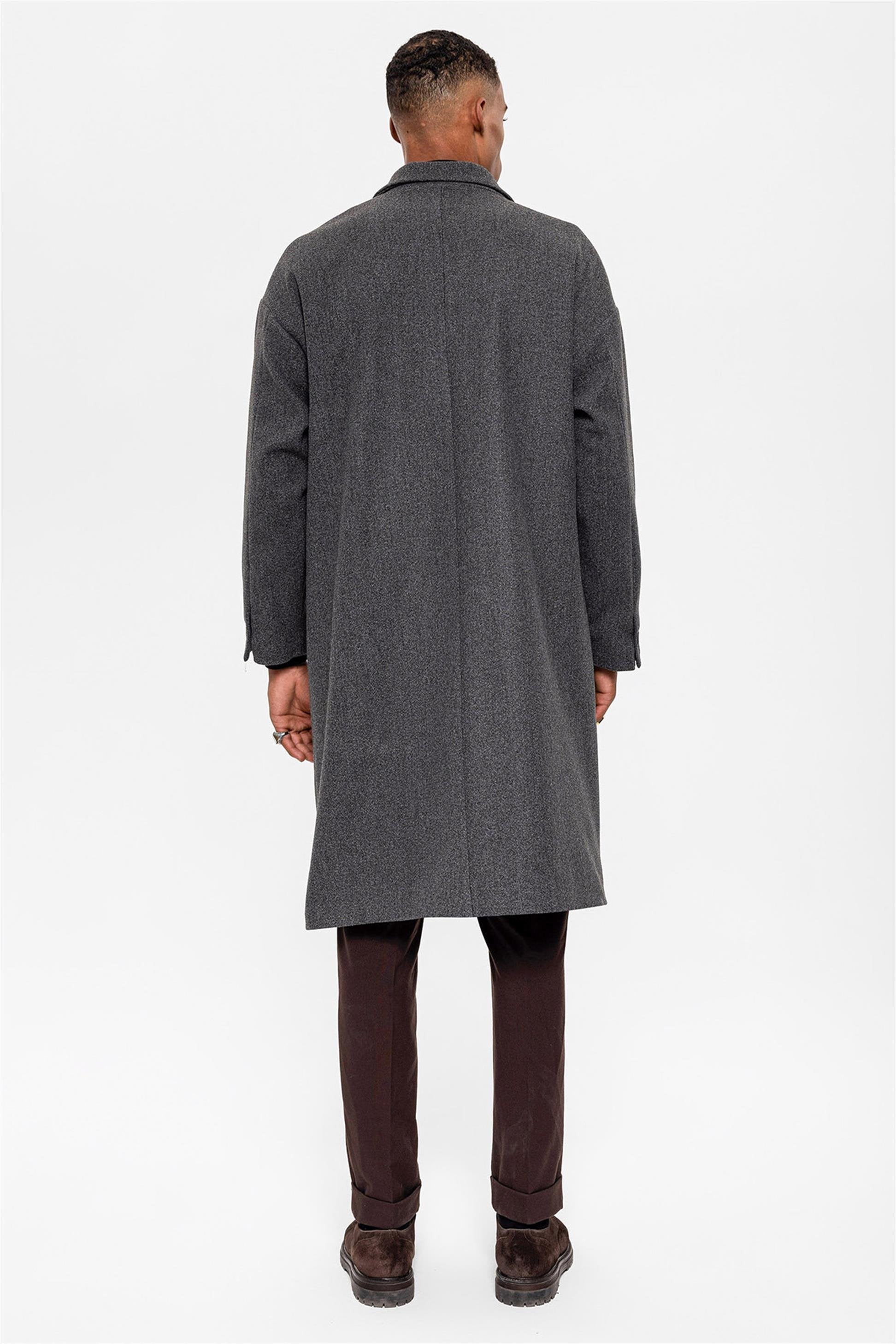 Antioch-Antrasit Kuşaklı Oversize Erkek Kaban-Kaban-8-Milagron.com