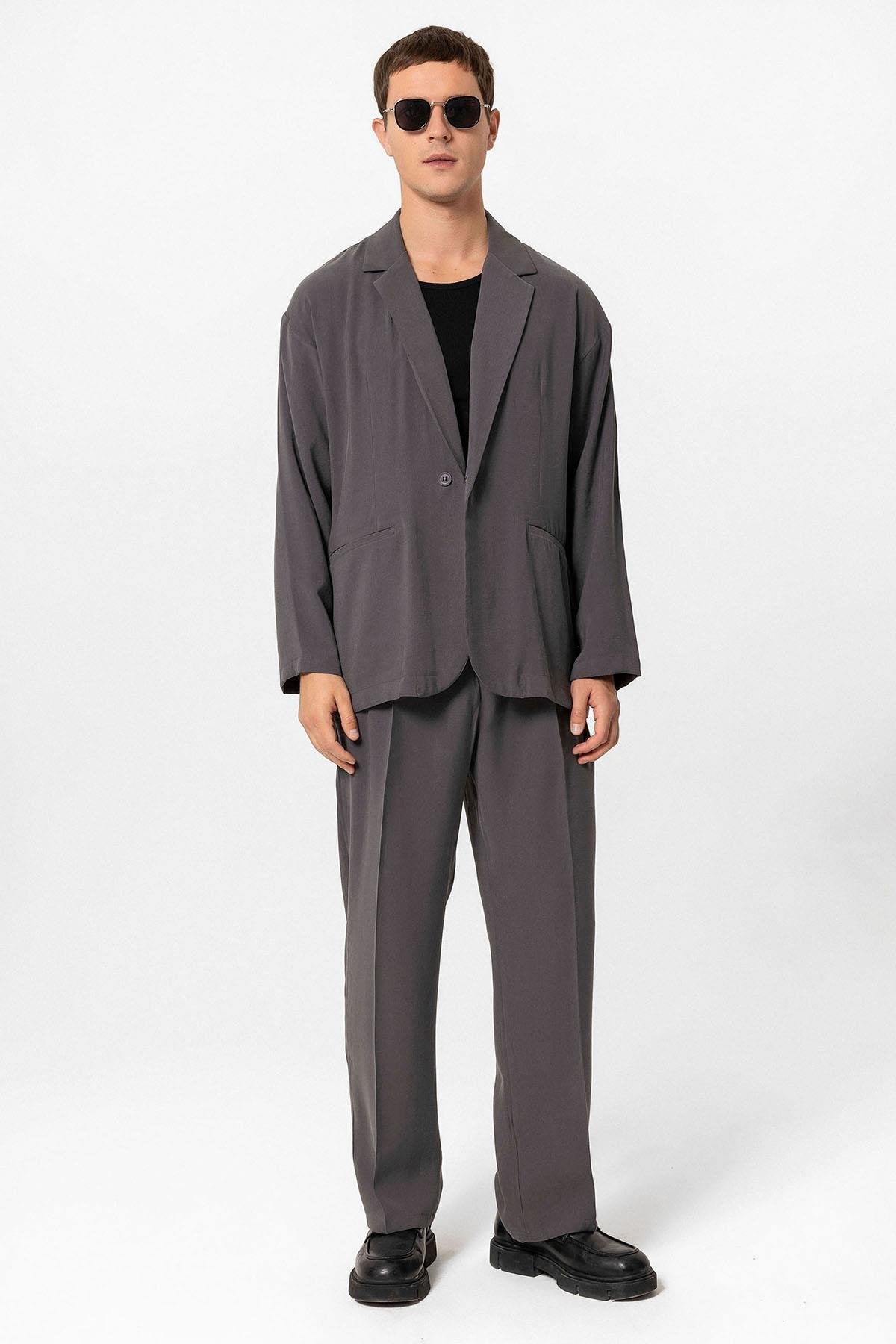 Antioch-Antrasit Oversize Astarsız Erkek Blazer Ceket-Blazer Ceket-2-Milagron.com