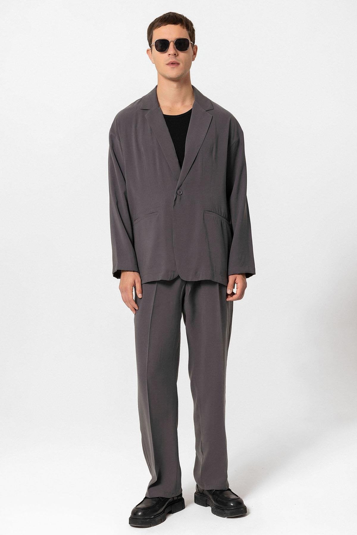 Antioch-Antrasit Oversize Astarsız Erkek Blazer Ceket-Blazer Ceket-4-Milagron.com