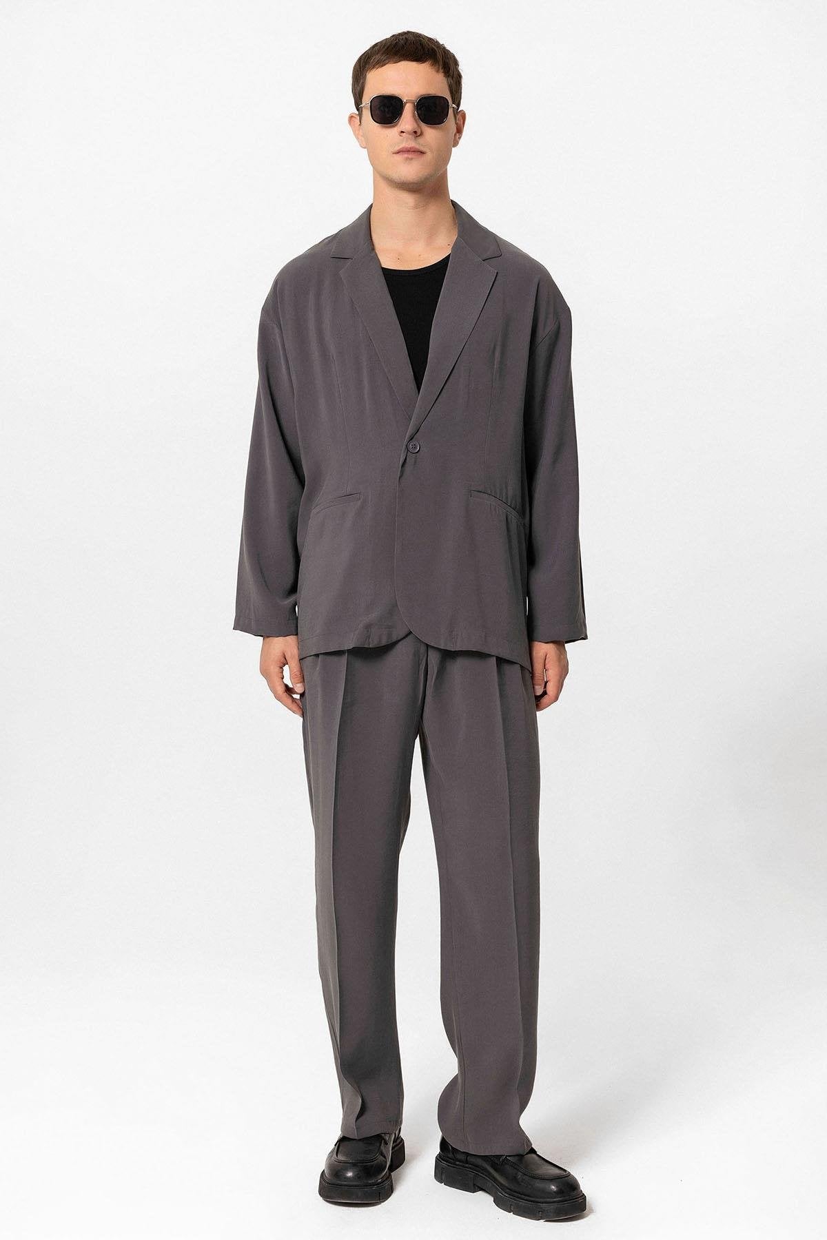 Antioch-Antrasit Oversize Astarsız Erkek Blazer Ceket-Blazer Ceket-5-Milagron.com