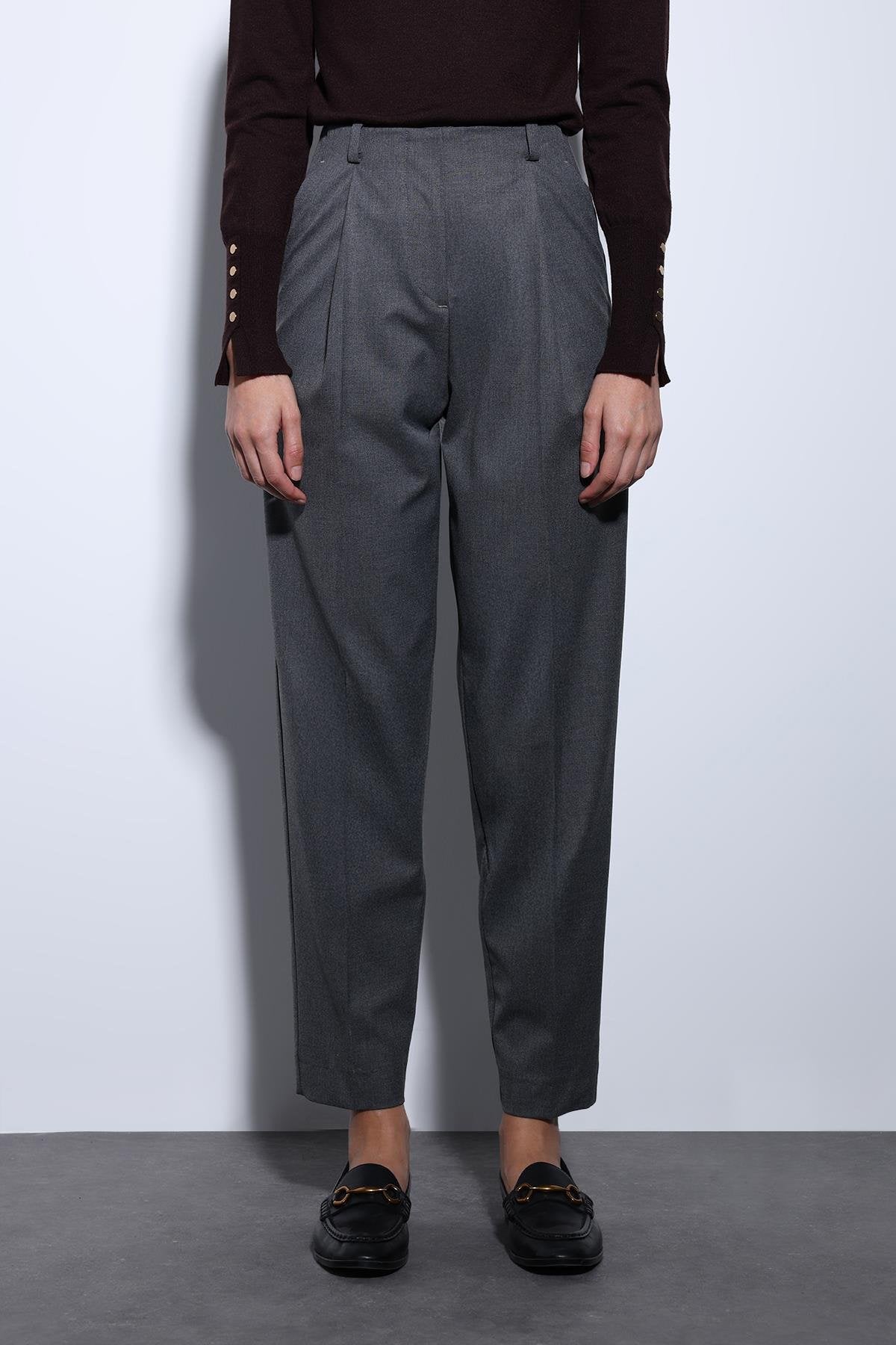 Antioch-Antrasit Pensli Kadın Pantolon-Kumaş Pantolon-2-Milagron.com