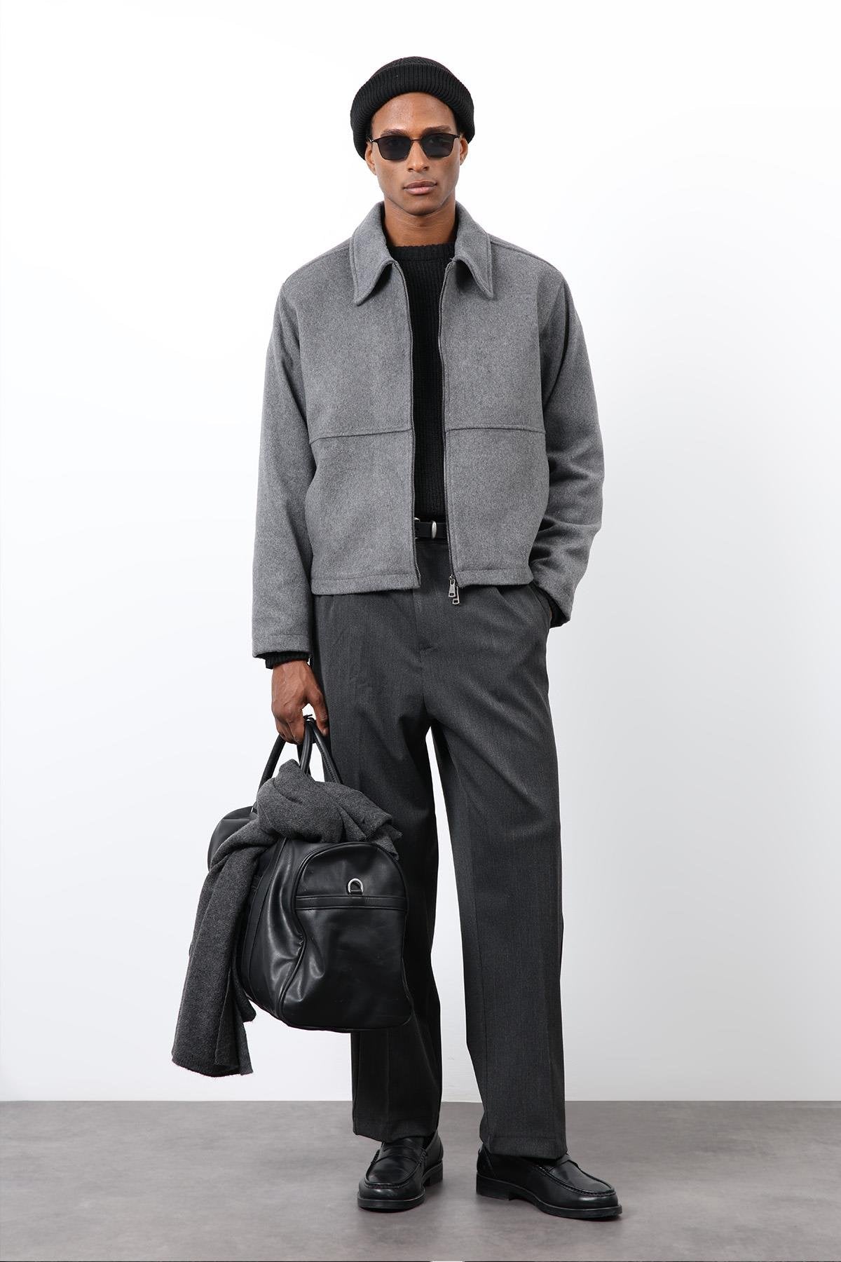 Antioch-Antrasit Regular Fit Dokulu Erkek Mont-Mont-2-Milagron.com