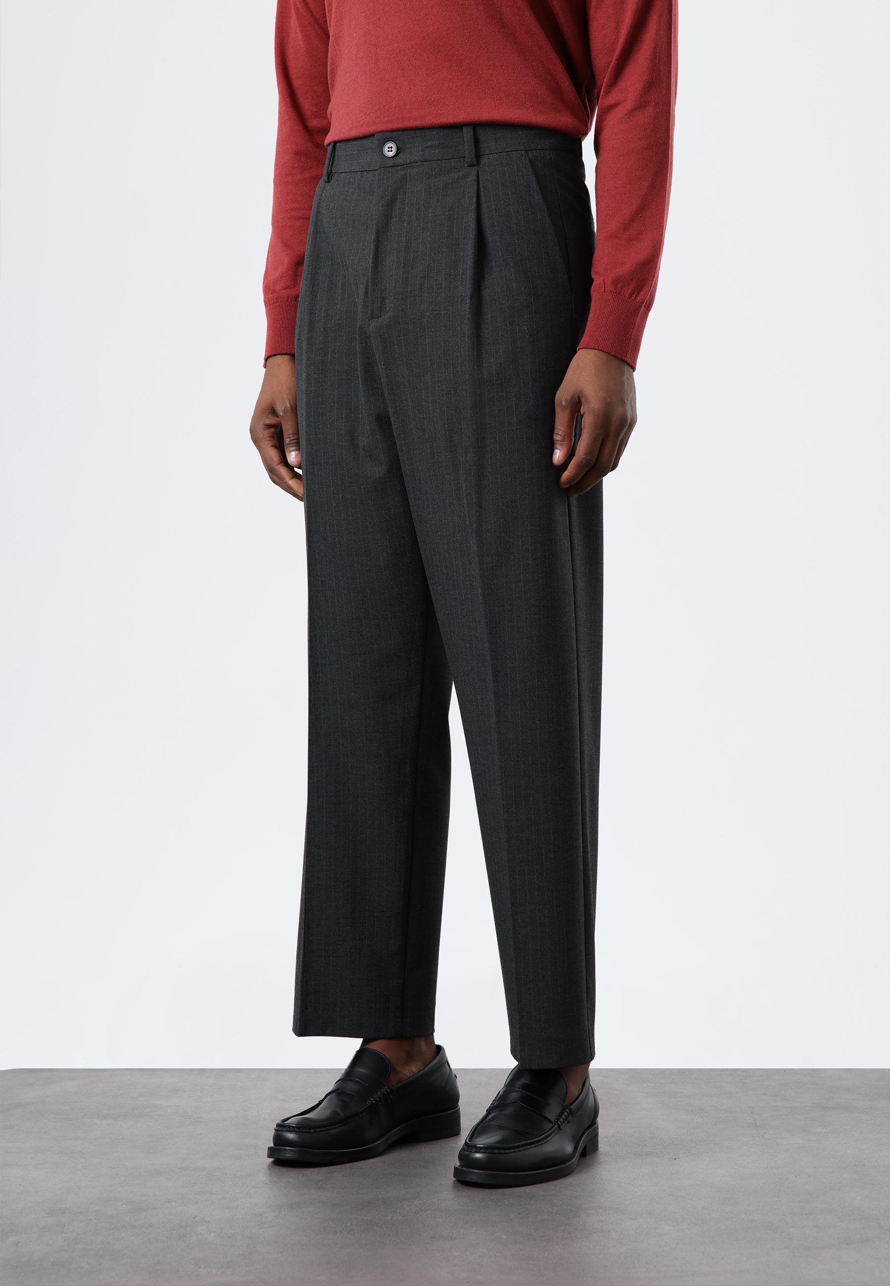 Antioch-Antrasit Relax Fit çizgili Erkek Pantolon-Kumaş Pantolon-2-Milagron.com