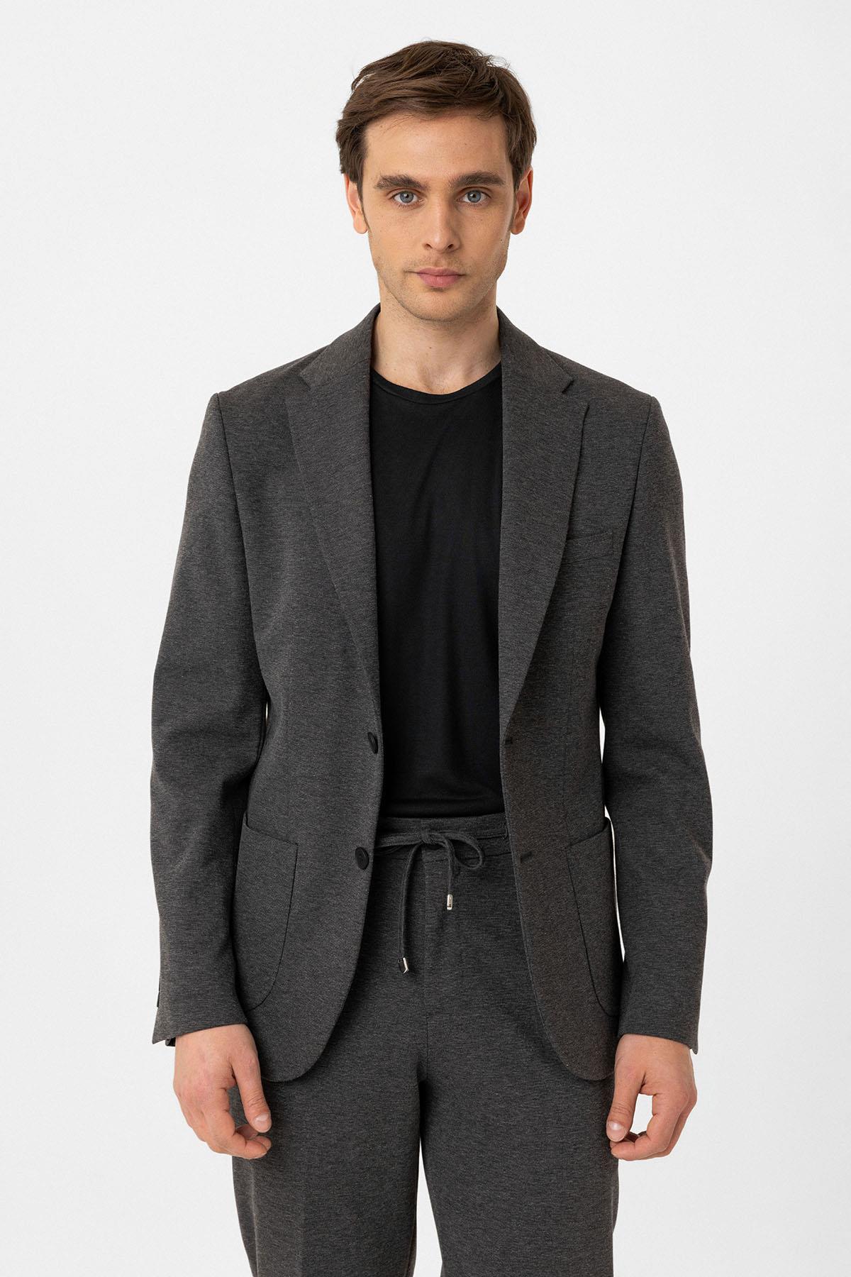 Antioch-Antrasit Slim Fit Comfort Erkek Takım-Takım Elbise-4-Milagron.com