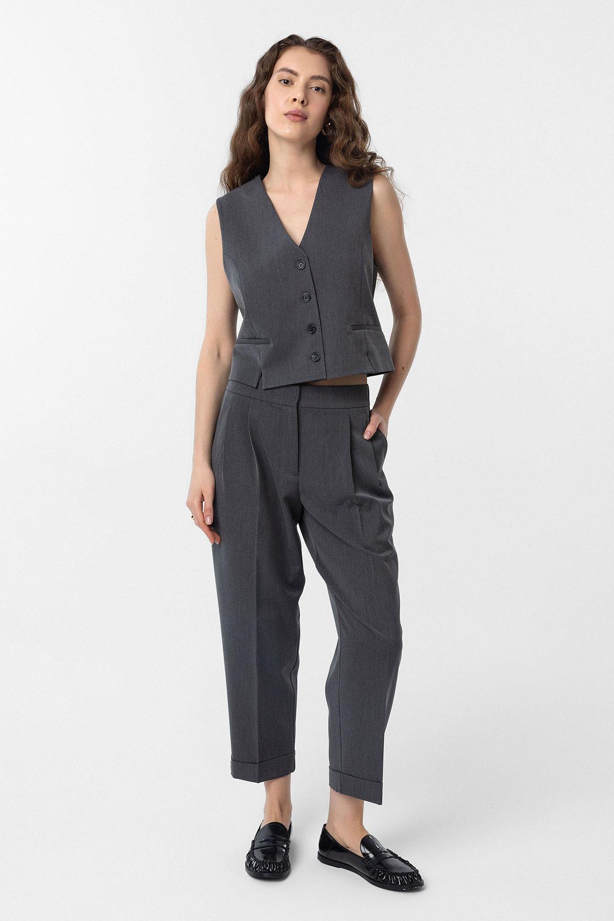 Antioch-Antrasit Yırtmaçlı Kadın Yelek-Yelek-2-Milagron.com