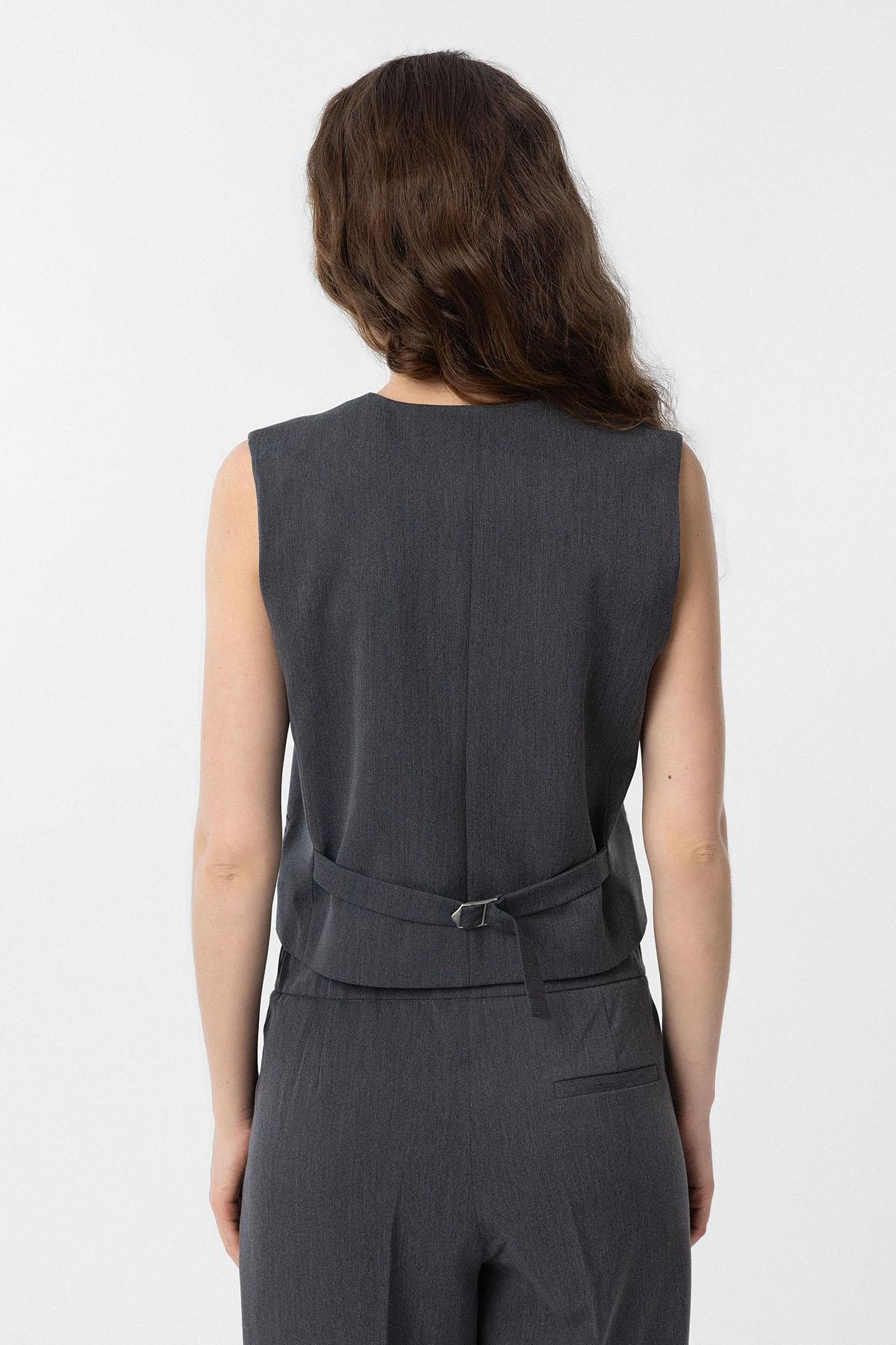 Antioch-Antrasit Yırtmaçlı Kadın Yelek-Yelek-4-Milagron.com