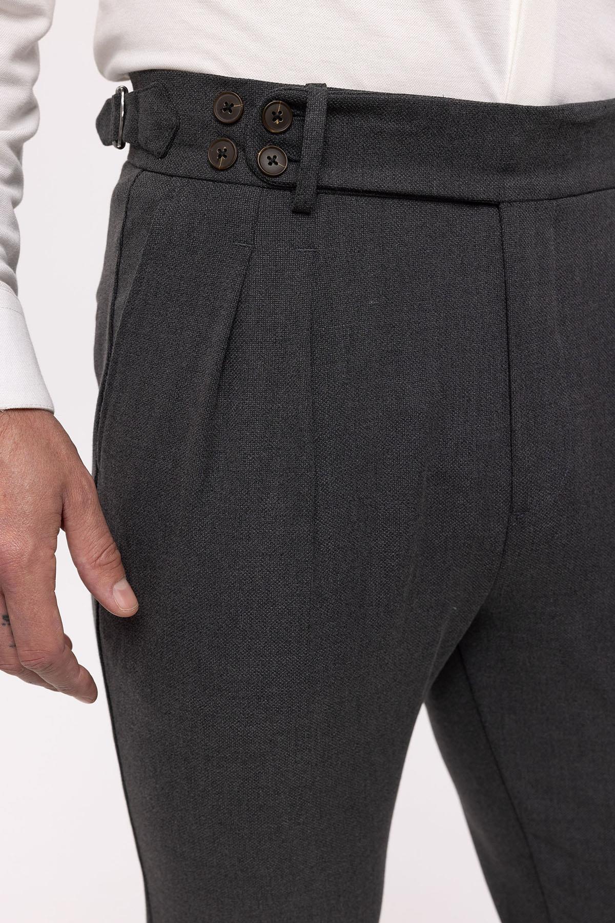 Antioch-Antrasit Yüksek Bel (Boyfriend) Yandan Tokalı Kemer Detaylı Pileli Kumaş Pantolon-Pantolon-4-Milagron.com