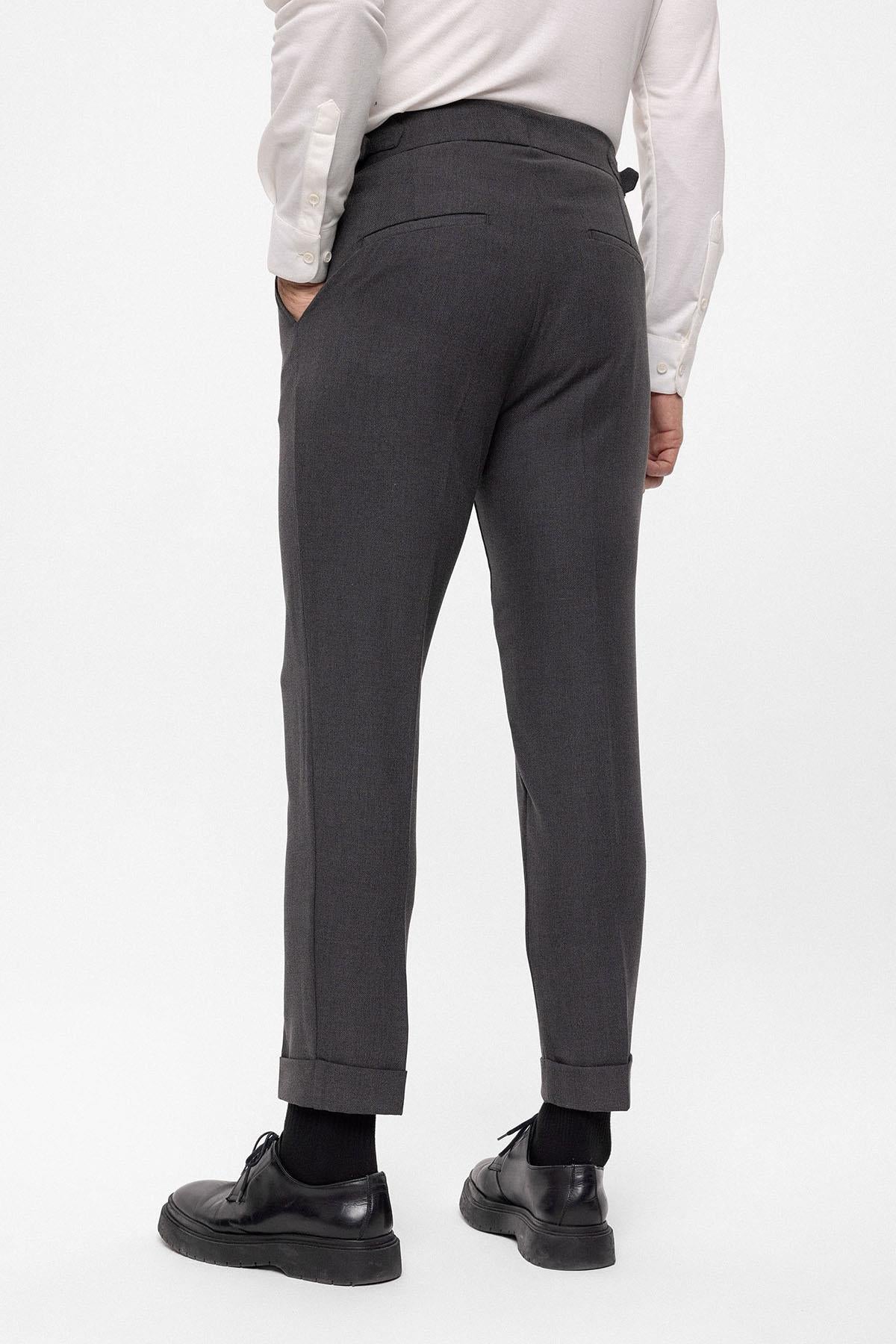 Antioch-Antrasit Yüksek Bel (Boyfriend) Yandan Tokalı Kemer Detaylı Pileli Kumaş Pantolon-Pantolon-5-Milagron.com