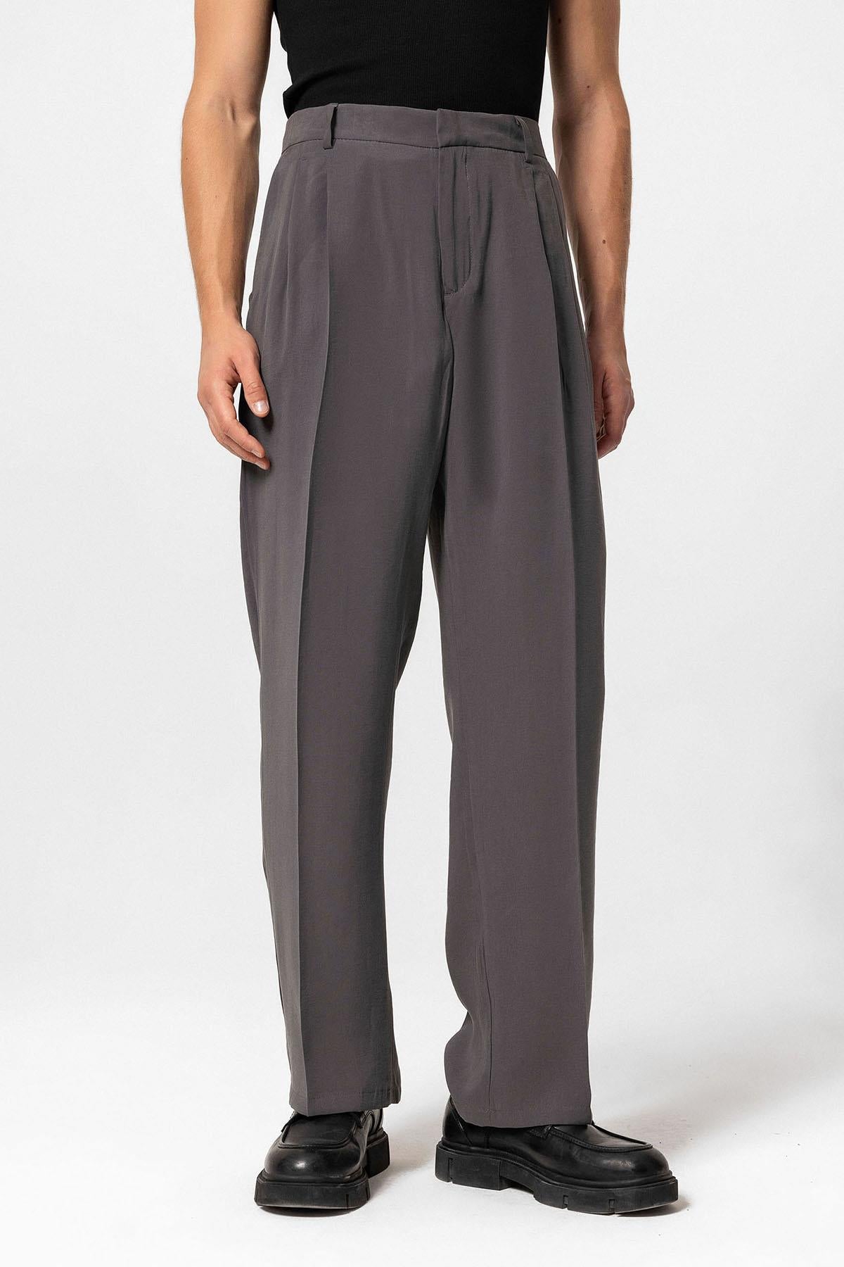 Antioch-Antrasit Yüksek Bel Pileli Baggy Erkek Pantolon-Pantolon-2-Milagron.com