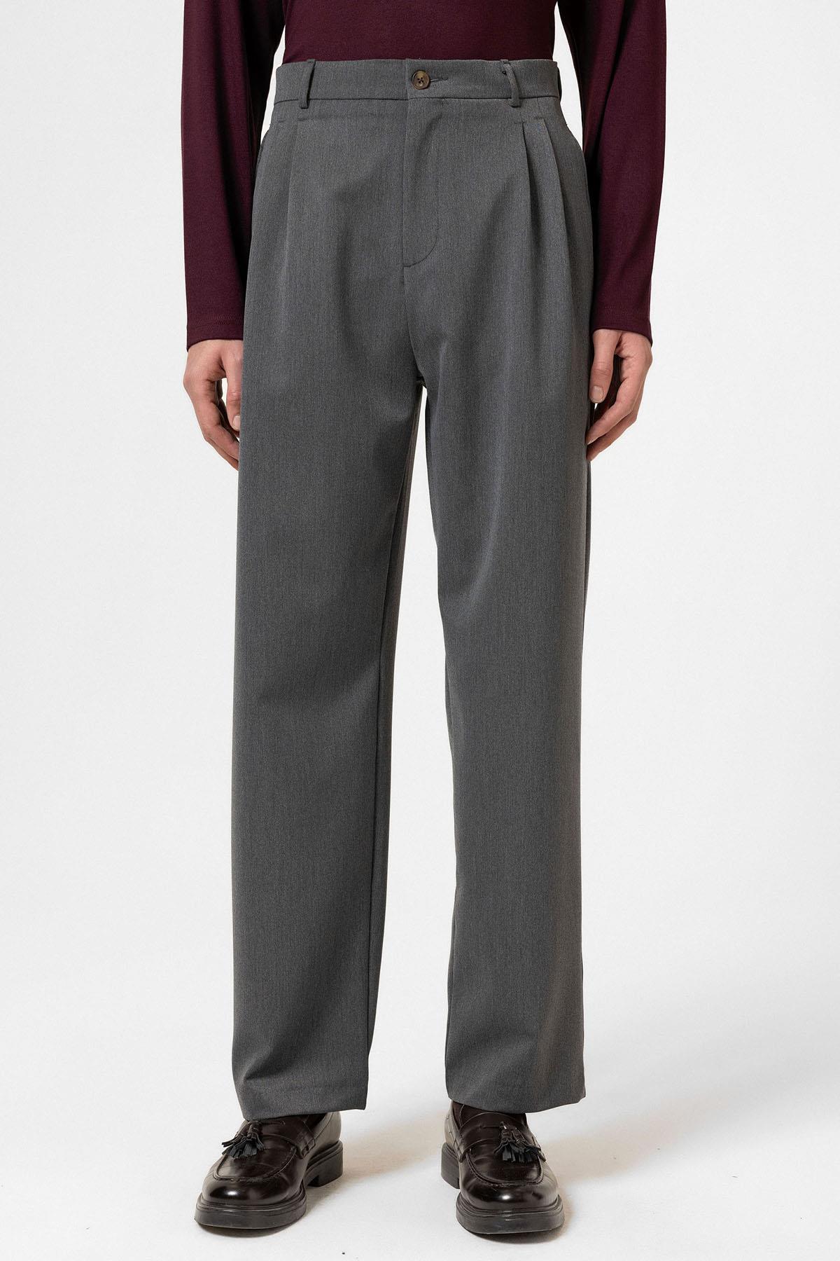 Antioch-Antrasit Yüksek Bel Pileli Rahat Kalıp Erkek Pantolon-Kumaş Pantolon-1-Milagron.com