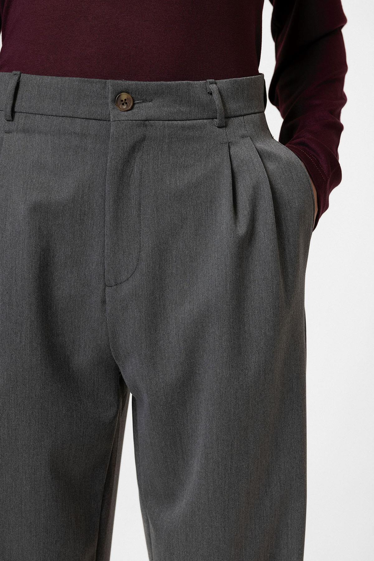 Antioch-Antrasit Yüksek Bel Pileli Rahat Kalıp Erkek Pantolon-Kumaş Pantolon-4-Milagron.com