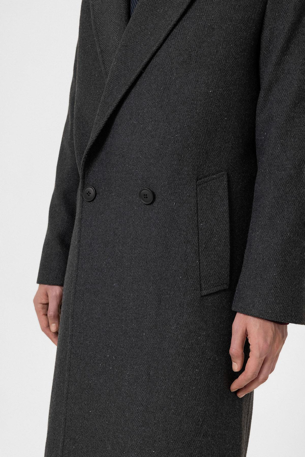 Antioch-Antrasit Yün Karışımlı Balıksırtı Kruvaze Erkek Kaban-Kaban-6-Milagron.com