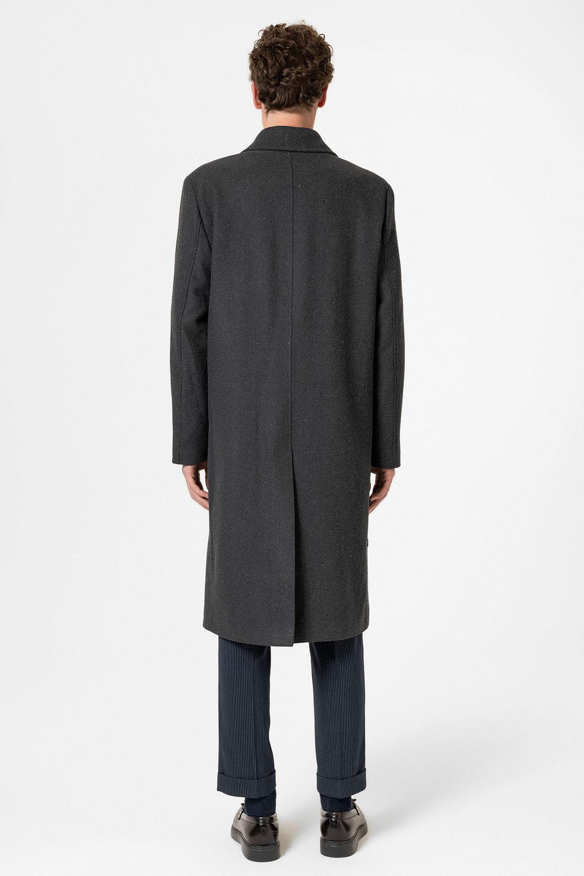 Antioch-Antrasit Yün Karışımlı Balıksırtı Kruvaze Erkek Kaban-Kaban-7-Milagron.com