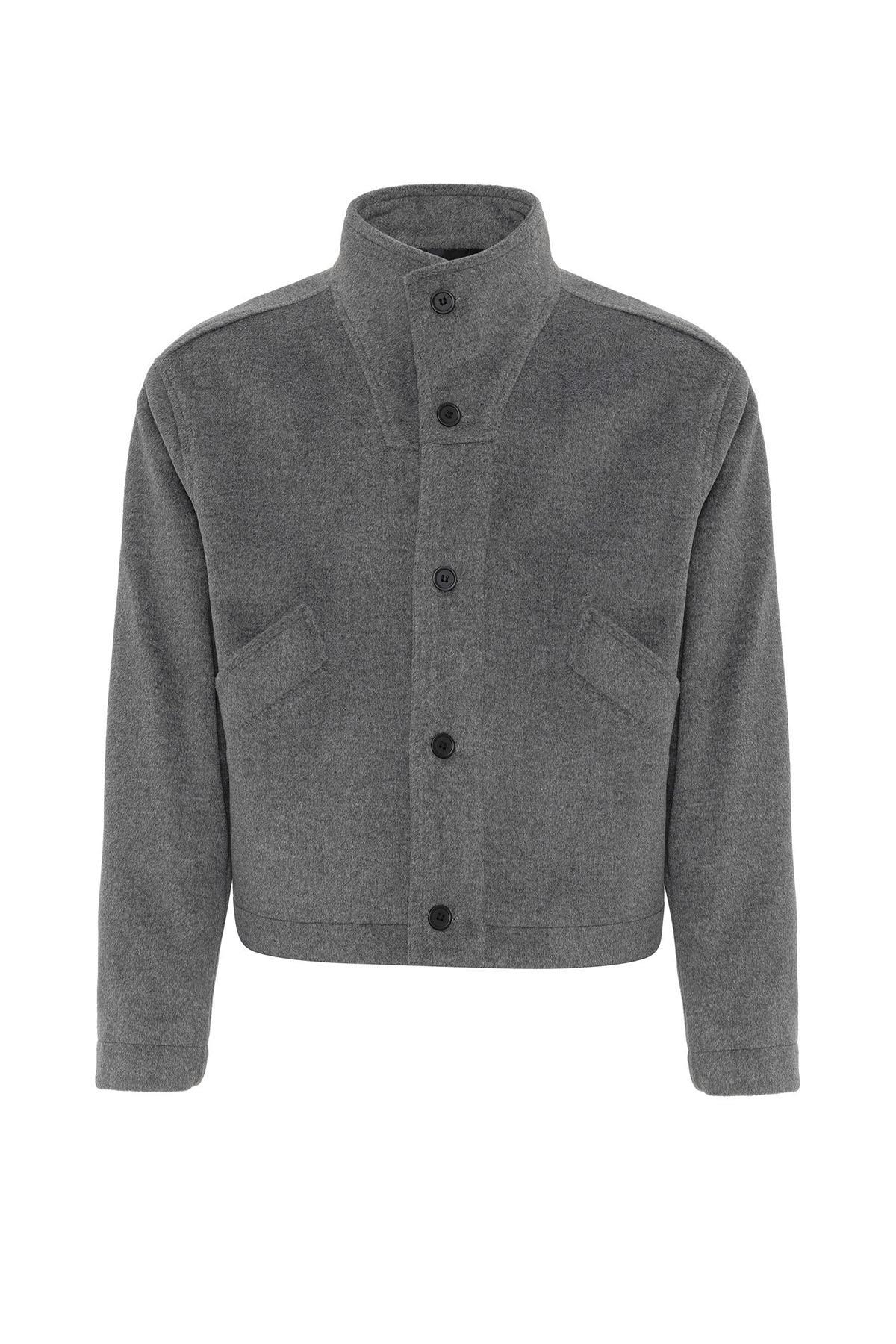 Antioch-Antrasit Yün Karışımlı Dik Yaka Erkek Mont-Mont-7-Milagron.com