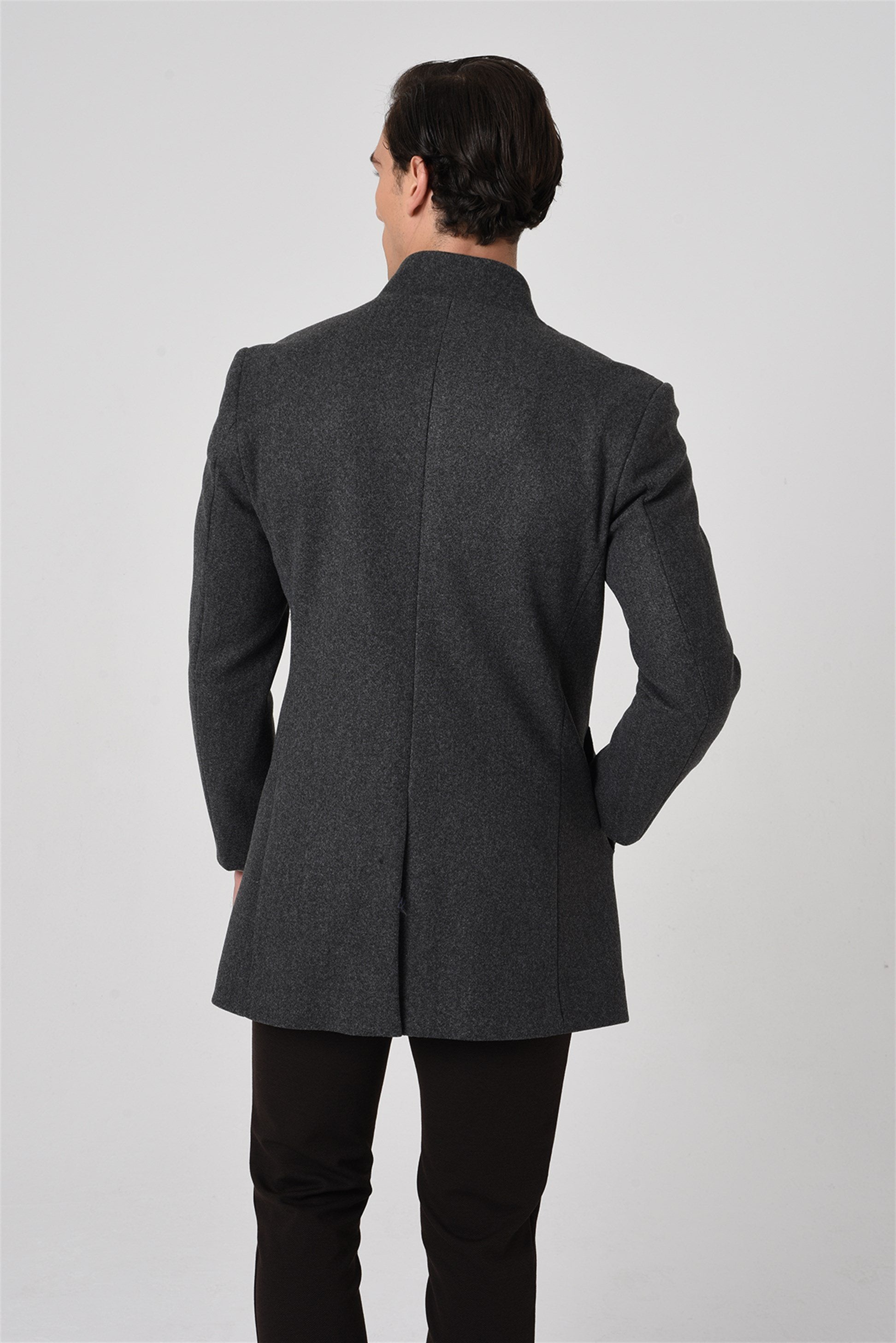 Antioch-Antrasit Yün Karışımlı Erkek Kaşe Kaban-Kaban-6-Milagron.com