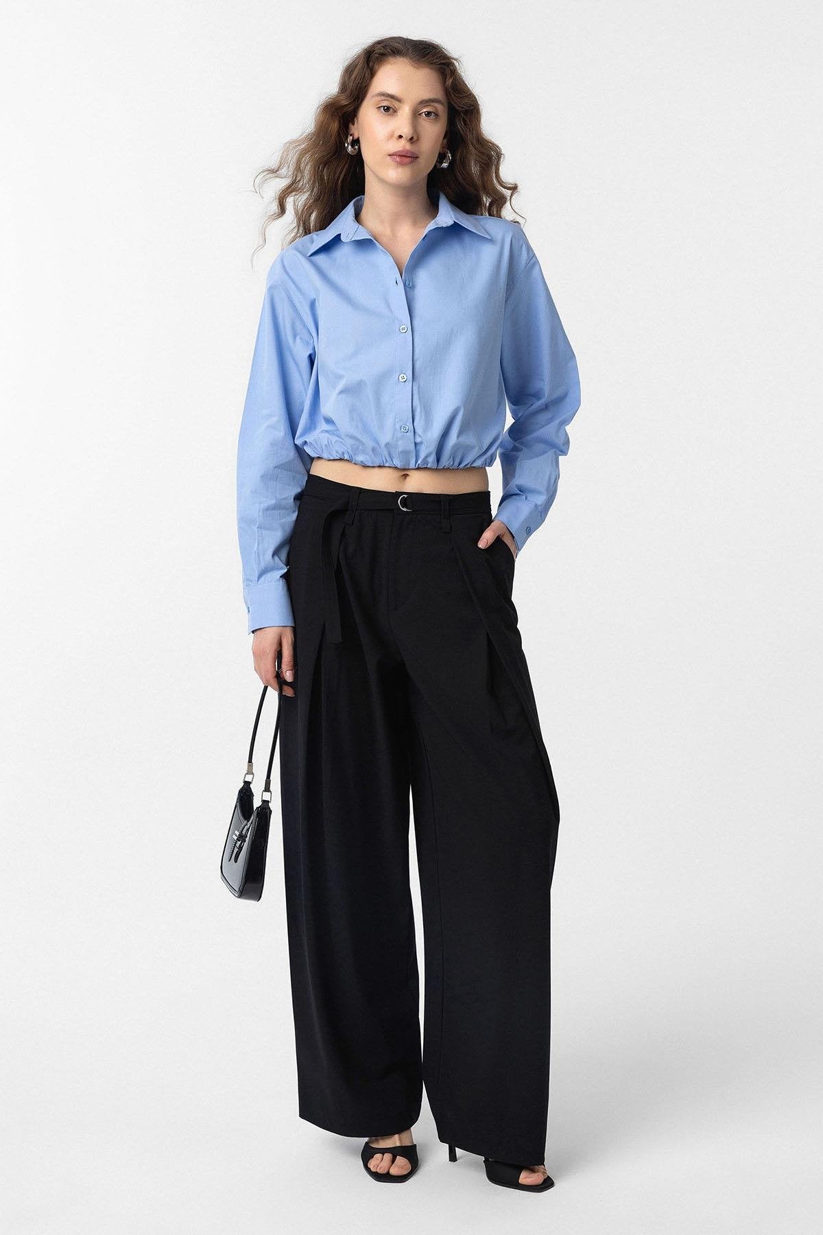 Antioch-Bebe Mavi Crop Poplin Kadın Gömlek-Gömlek-2-Milagron.com