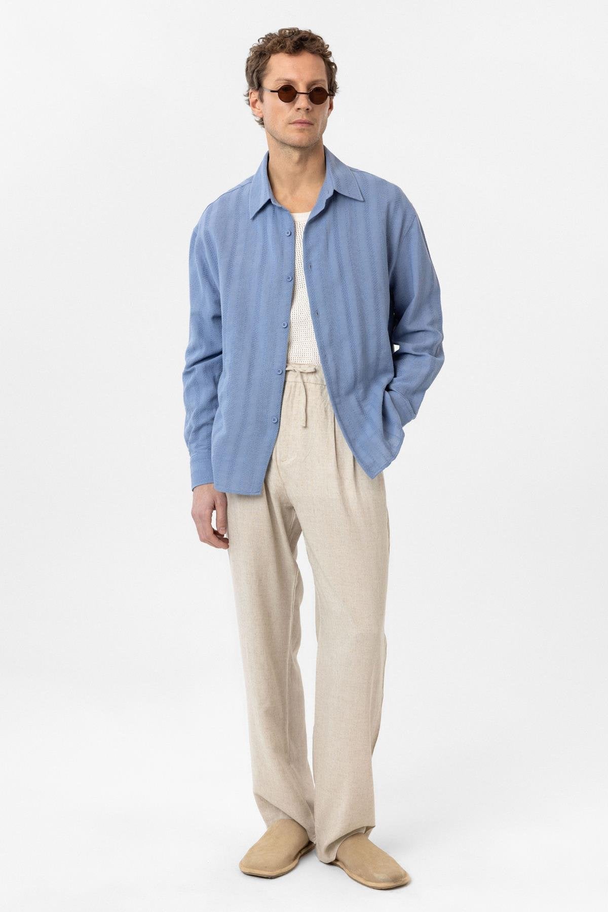 Antioch-Bebe Mavi Dokulu Jakarlı Pamuklu Erkek Gömlek-Gömlek-3-Milagron.com