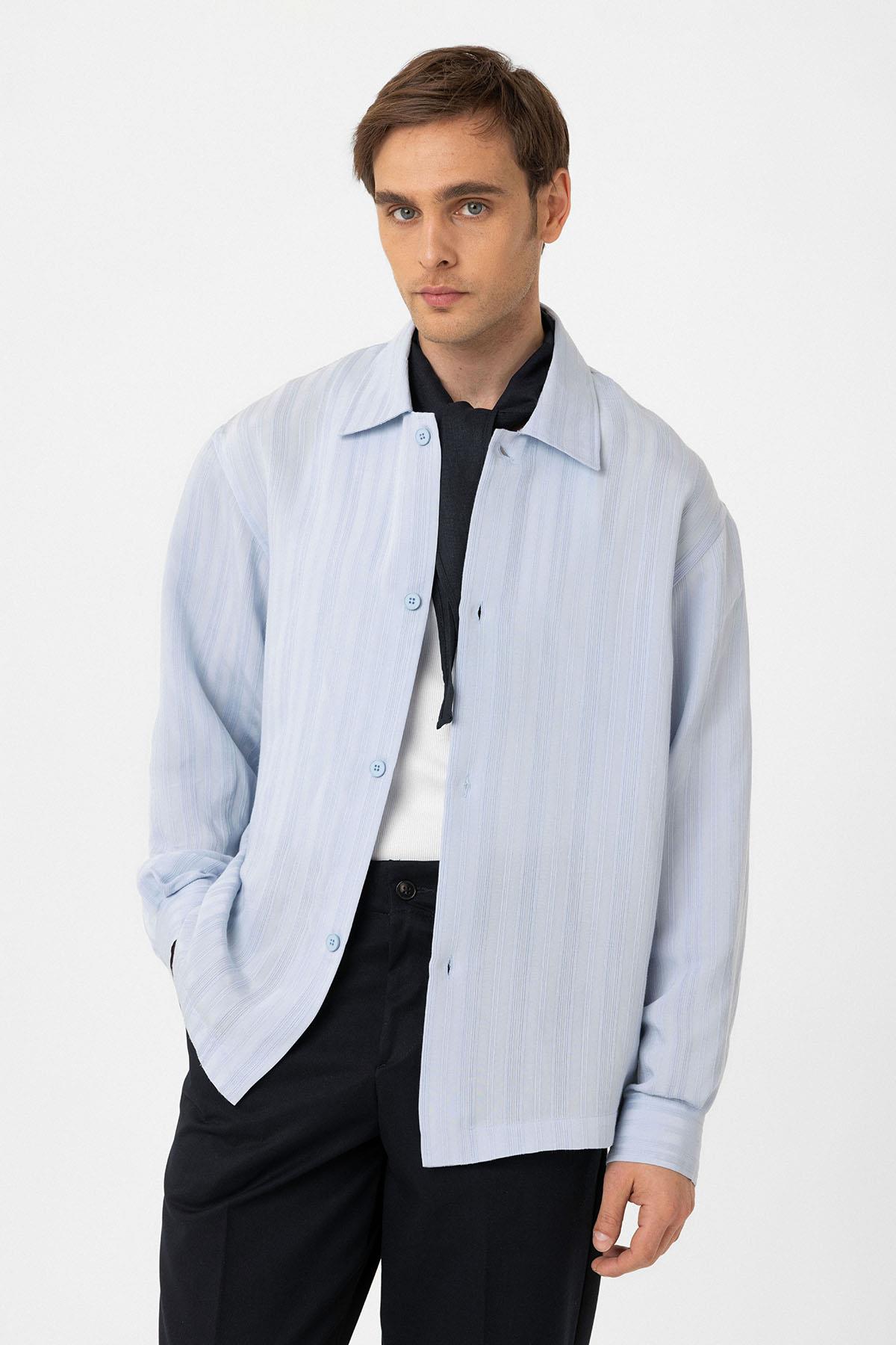 Antioch-Bebe Mavi Oversize Dokulu Erkek Gömlek-Gömlek-1-Milagron.com