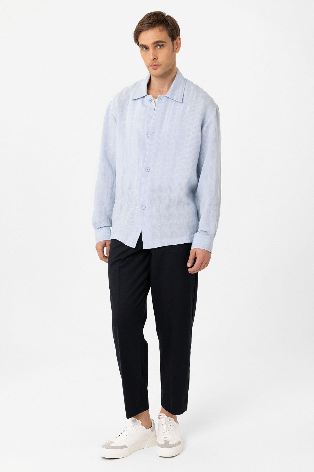 Antioch-Bebe Mavi Oversize Dokulu Erkek Gömlek-Gömlek-4-Milagron.com