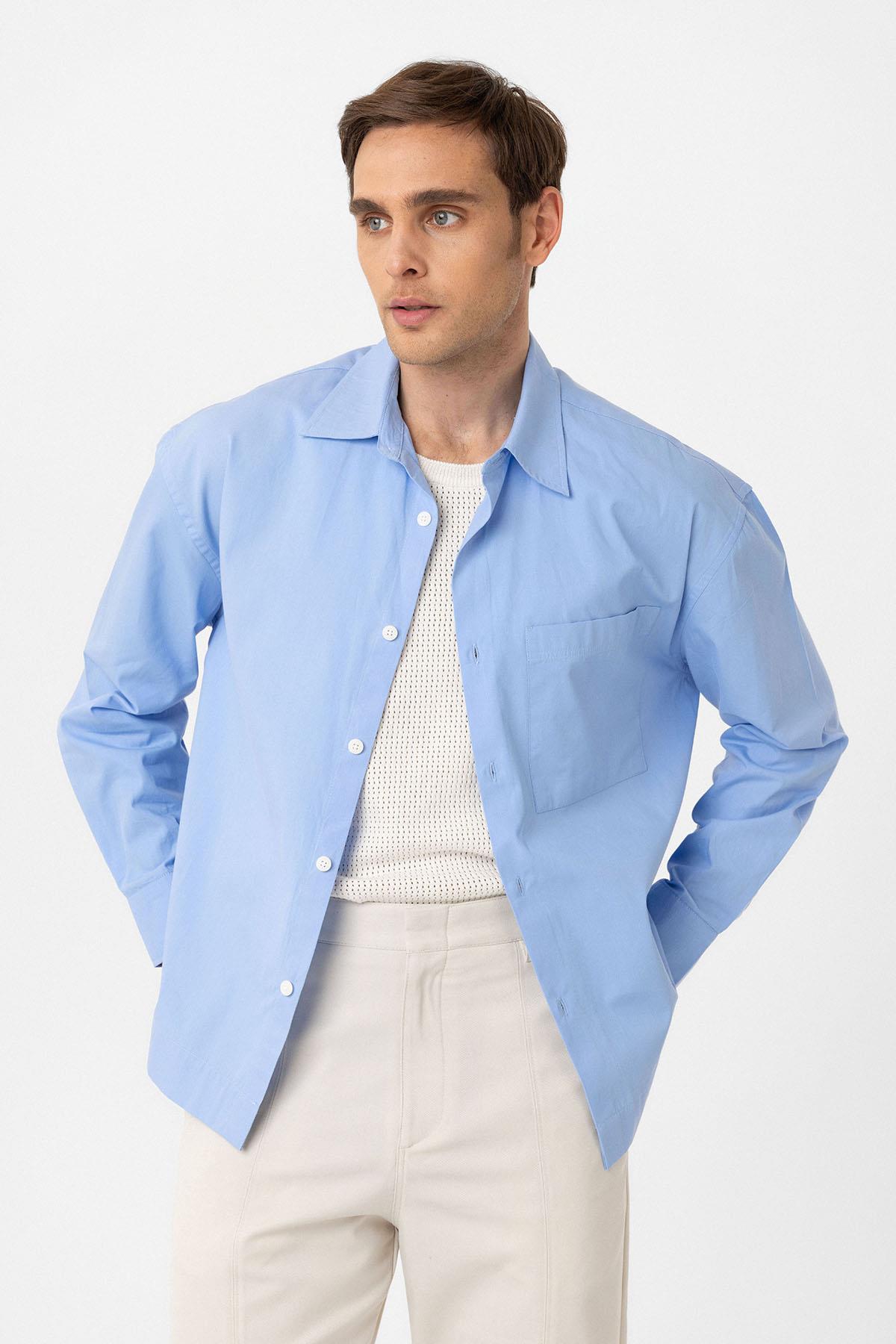 Antioch-Bebe Mavi Pamuklu Relaxed Erkek Gömlek-Gömlek-2-Milagron.com