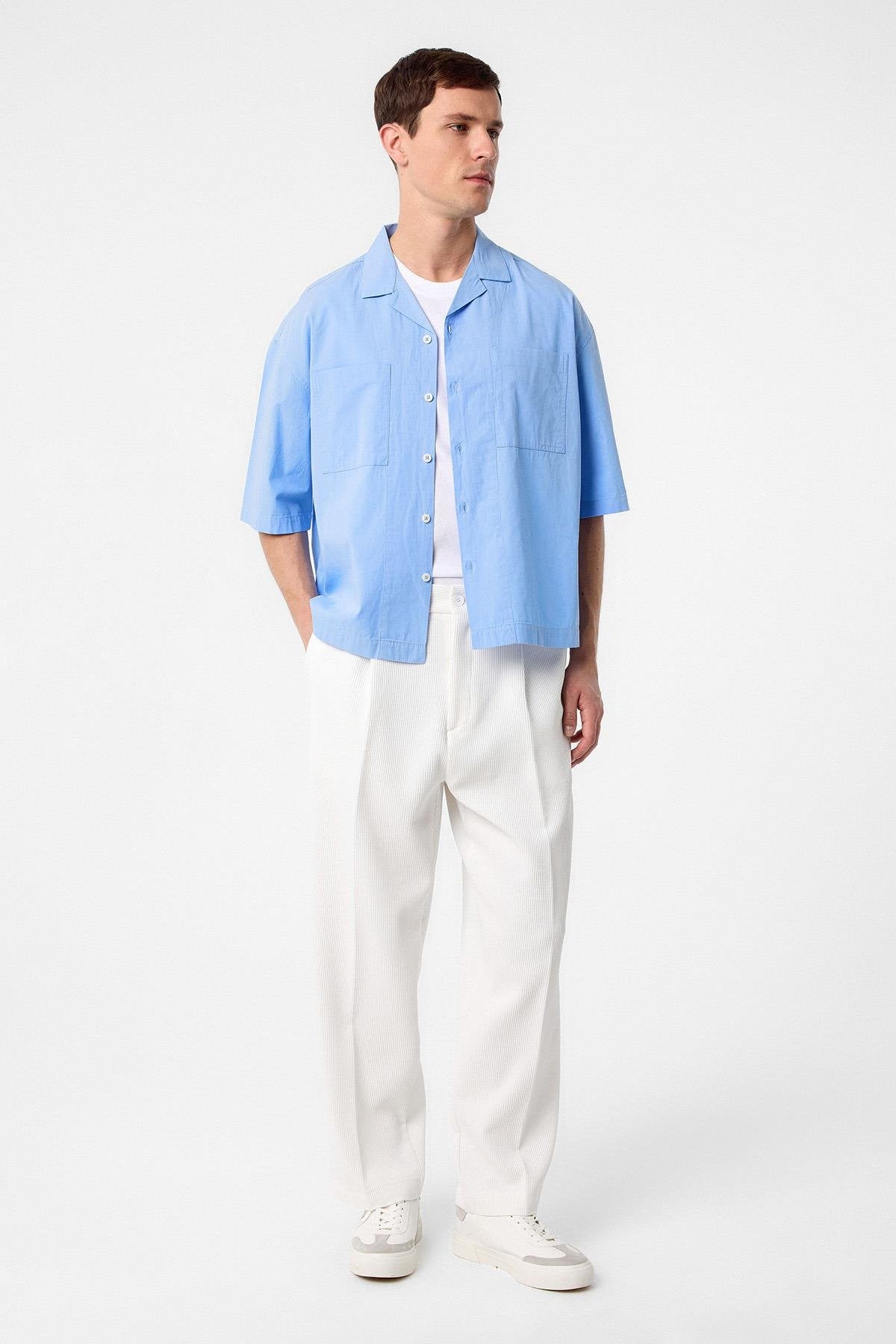 Antioch-Antioch Bebe Mavi Relax Fit Kısa Erkek Gömlek-Gömlek-2-Milagron.com