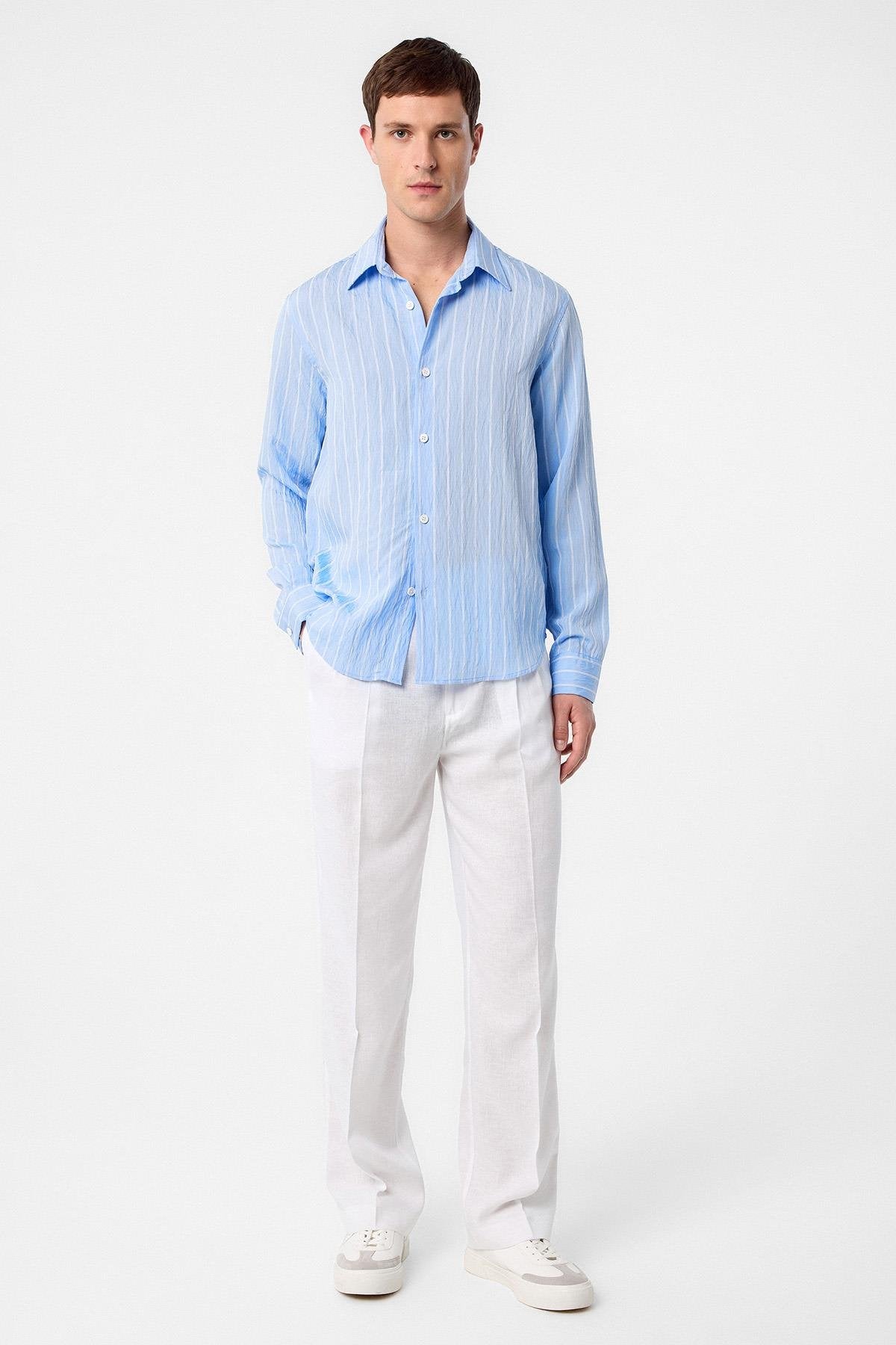 Antioch-Bebe Mavi Relax Fit çizgili Erkek Gömlek-Gömlek-2-Milagron.com