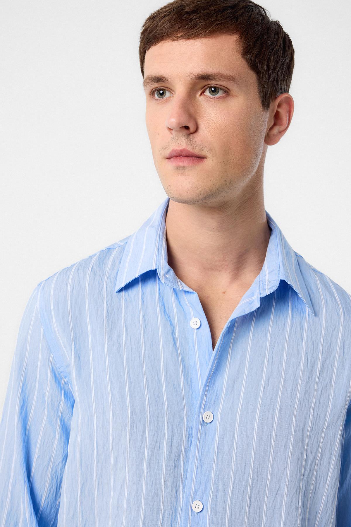 Antioch-Bebe Mavi Relax Fit çizgili Erkek Gömlek-Gömlek-3-Milagron.com
