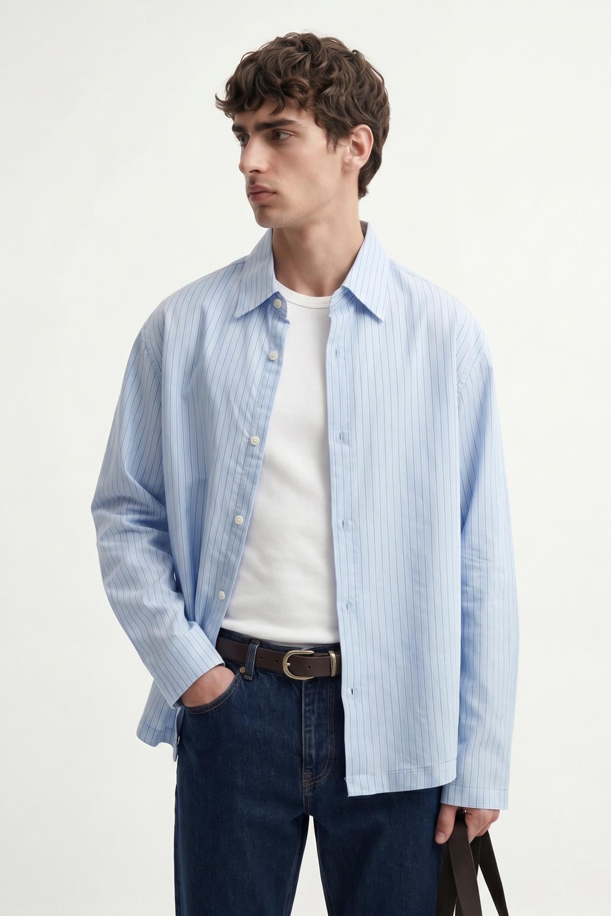 Antioch Bebe Mavi Relaxed Fit Çizgili Erkek Gömlek
