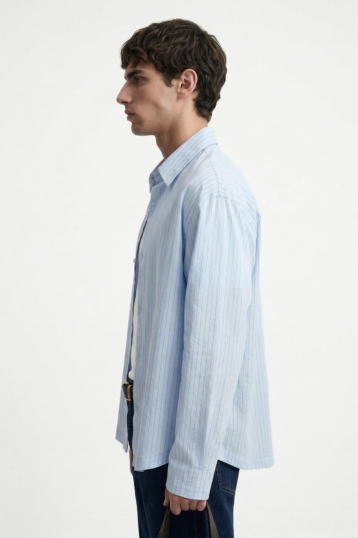 Antioch Bebe Mavi Relaxed Fit Çizgili Erkek Gömlek