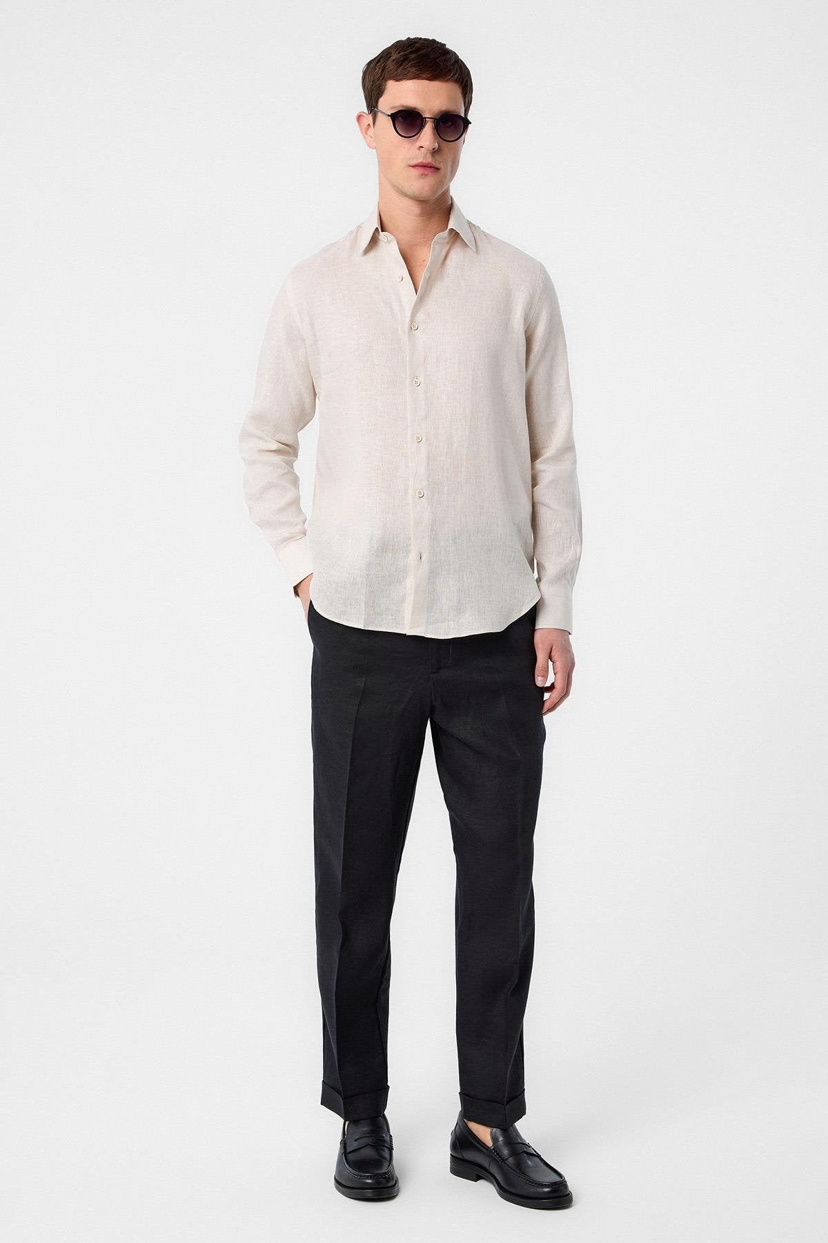 Antioch-Antioch Bej 100% Keten Comfort Fit Erkek Gömlek-Gömlek-2-Milagron.com