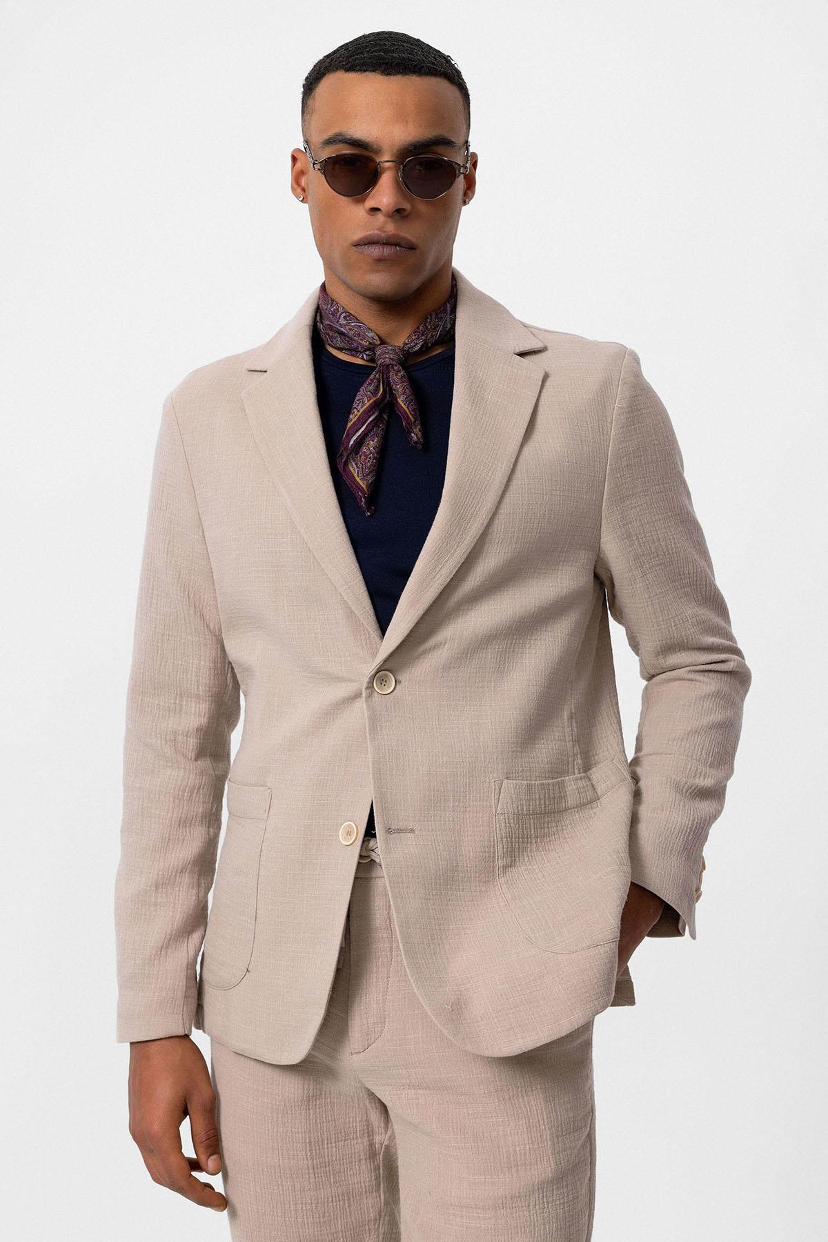 Antioch-Bej Astarsız Torba Cepli Erkek Blazer Ceket-Blazer Ceket-1-Milagron.com