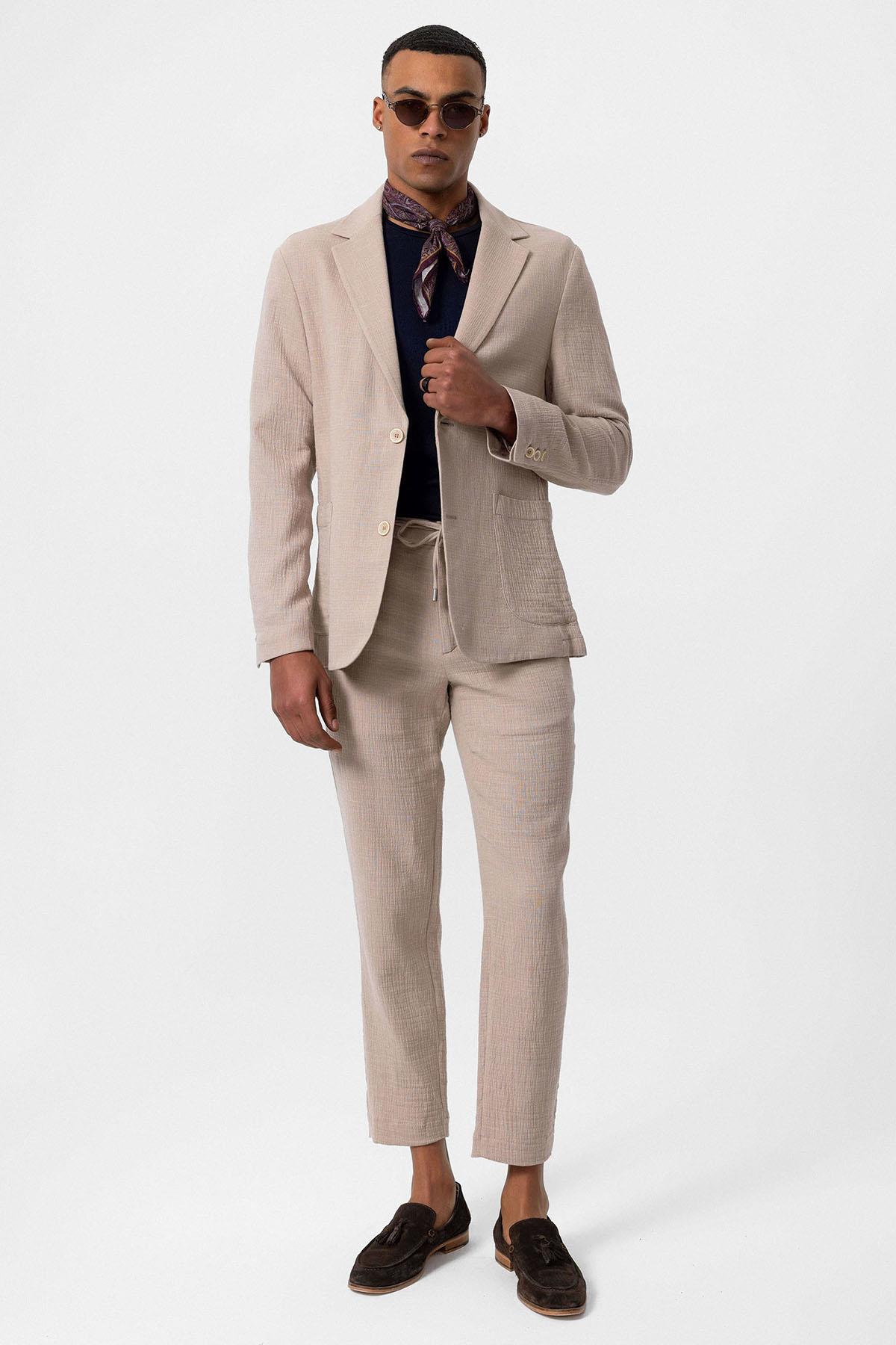Antioch-Bej Astarsız Torba Cepli Erkek Blazer Ceket-Blazer Ceket-2-Milagron.com