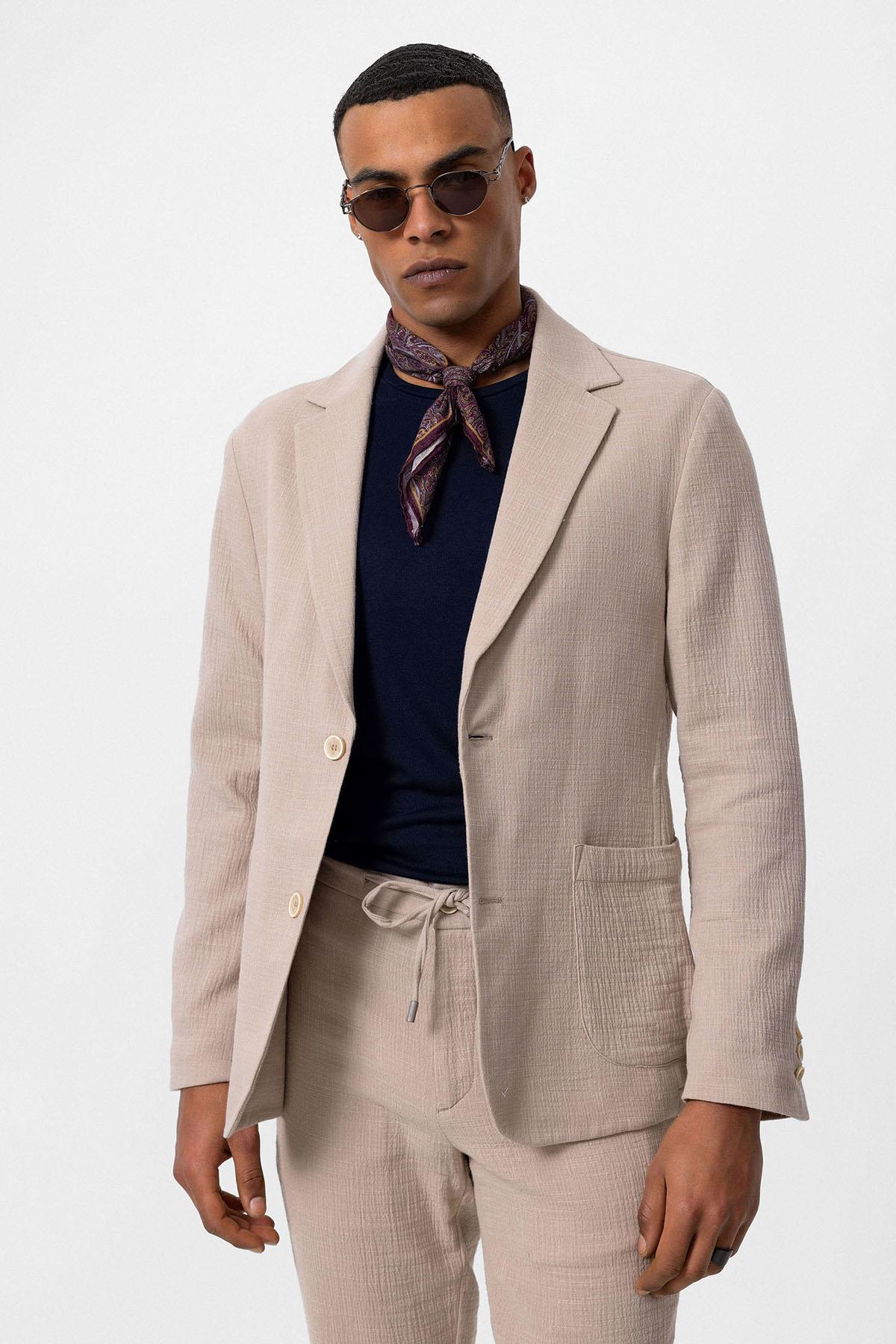 Antioch-Bej Astarsız Torba Cepli Erkek Blazer Ceket-Blazer Ceket-3-Milagron.com