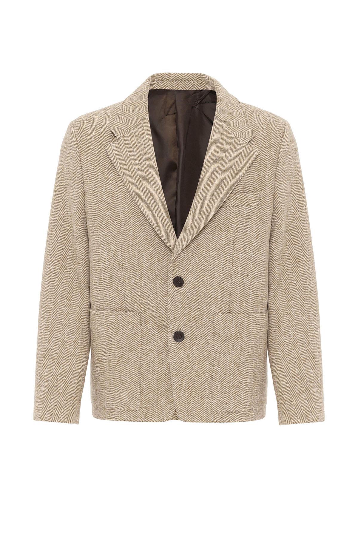 Antioch-Bej Balıksırtı Desenli Oversize Erkek Blazer Ceket-Ceket-6-Milagron.com