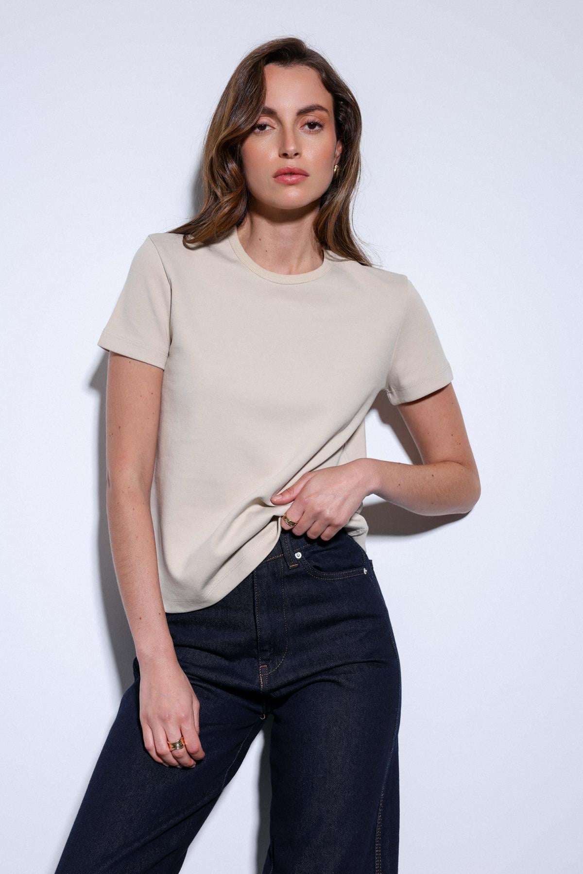 Antioch Bej Basic Kadın T-Shirt