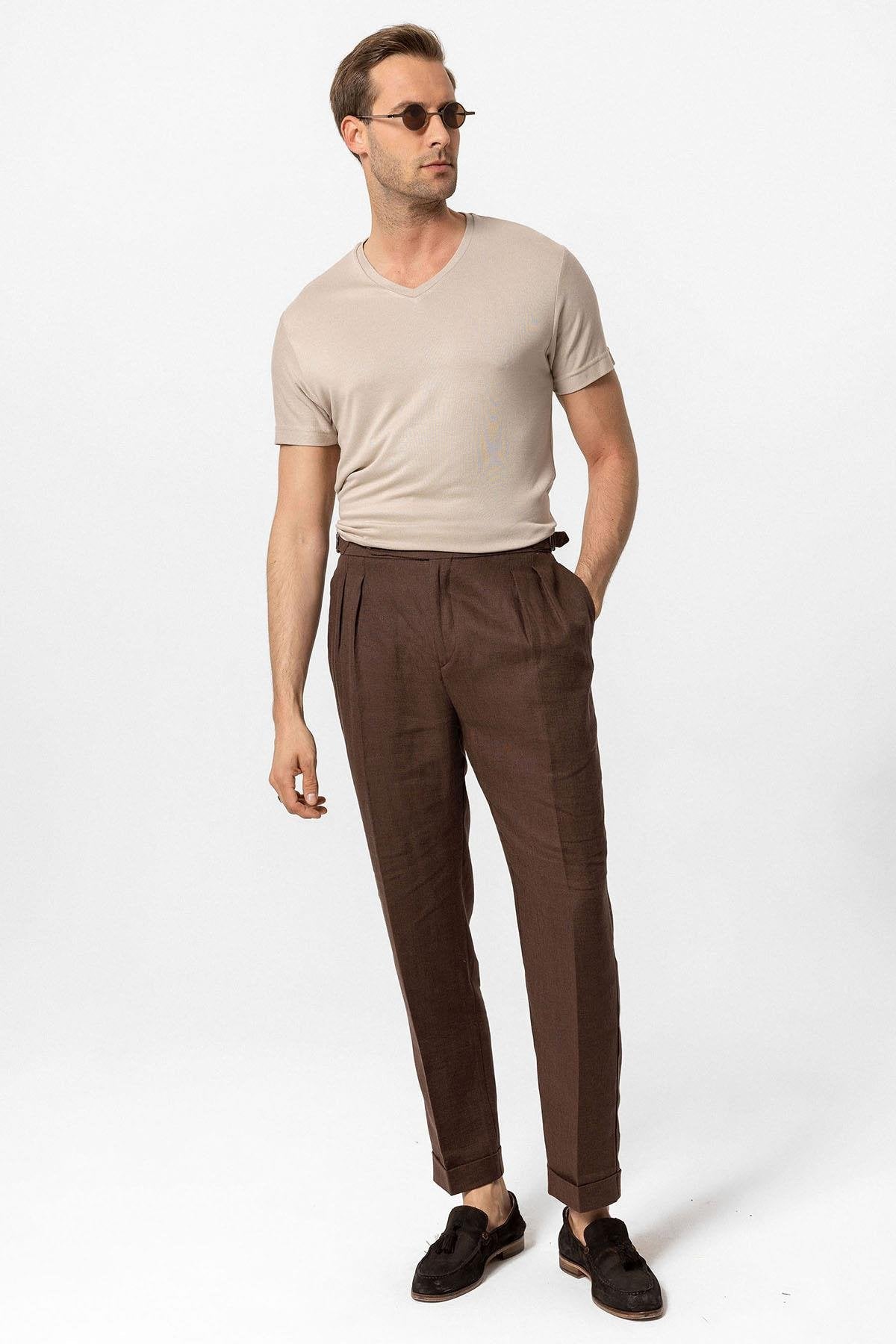 Antioch-Bej Basic V Yaka Erkek T Shirt-T-Shirts-2-Milagron.com
