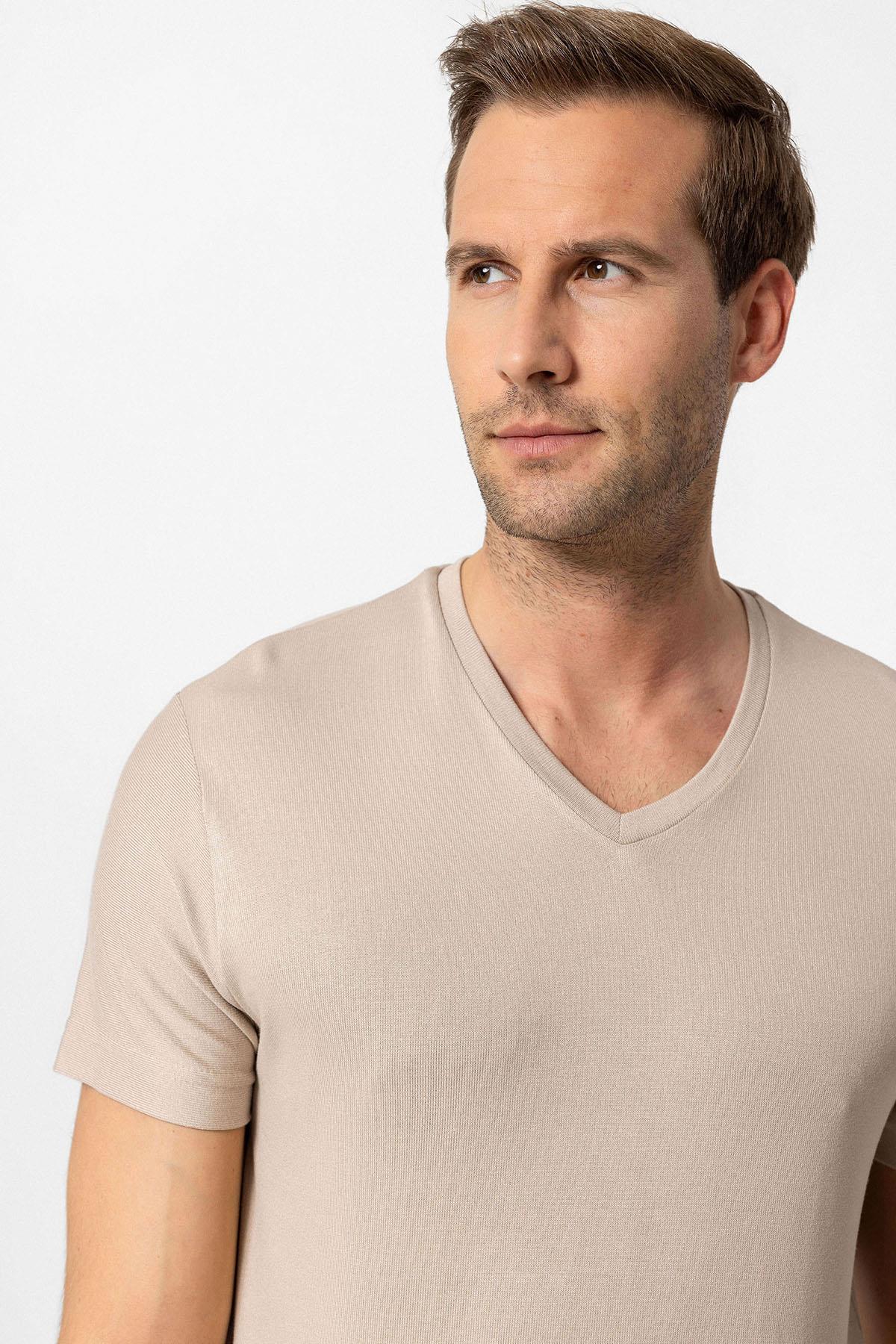 Antioch-Bej Basic V Yaka Erkek T Shirt-T-Shirts-4-Milagron.com