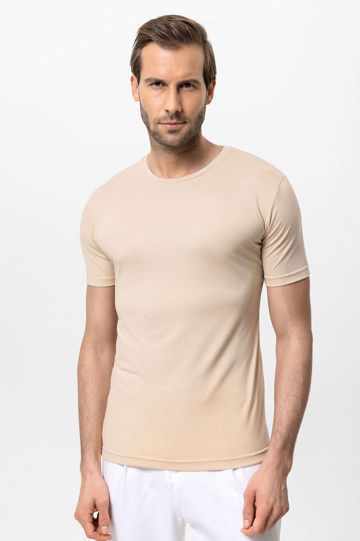 Antioch-Bej Bisiklet Yaka Slim Fit Erkek T Shirt-T-Shirts-1-Milagron.com