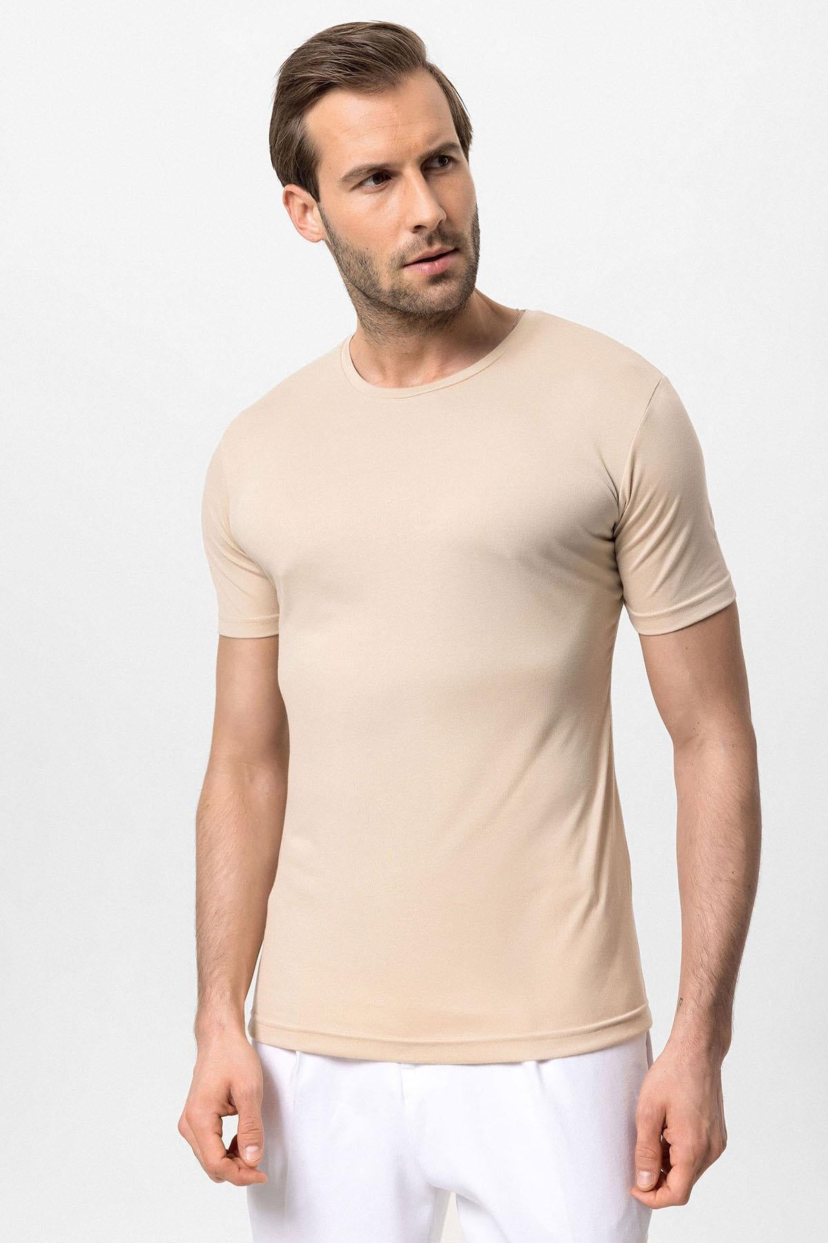 Antioch-Bej Bisiklet Yaka Slim Fit Erkek T Shirt-T-Shirts-2-Milagron.com