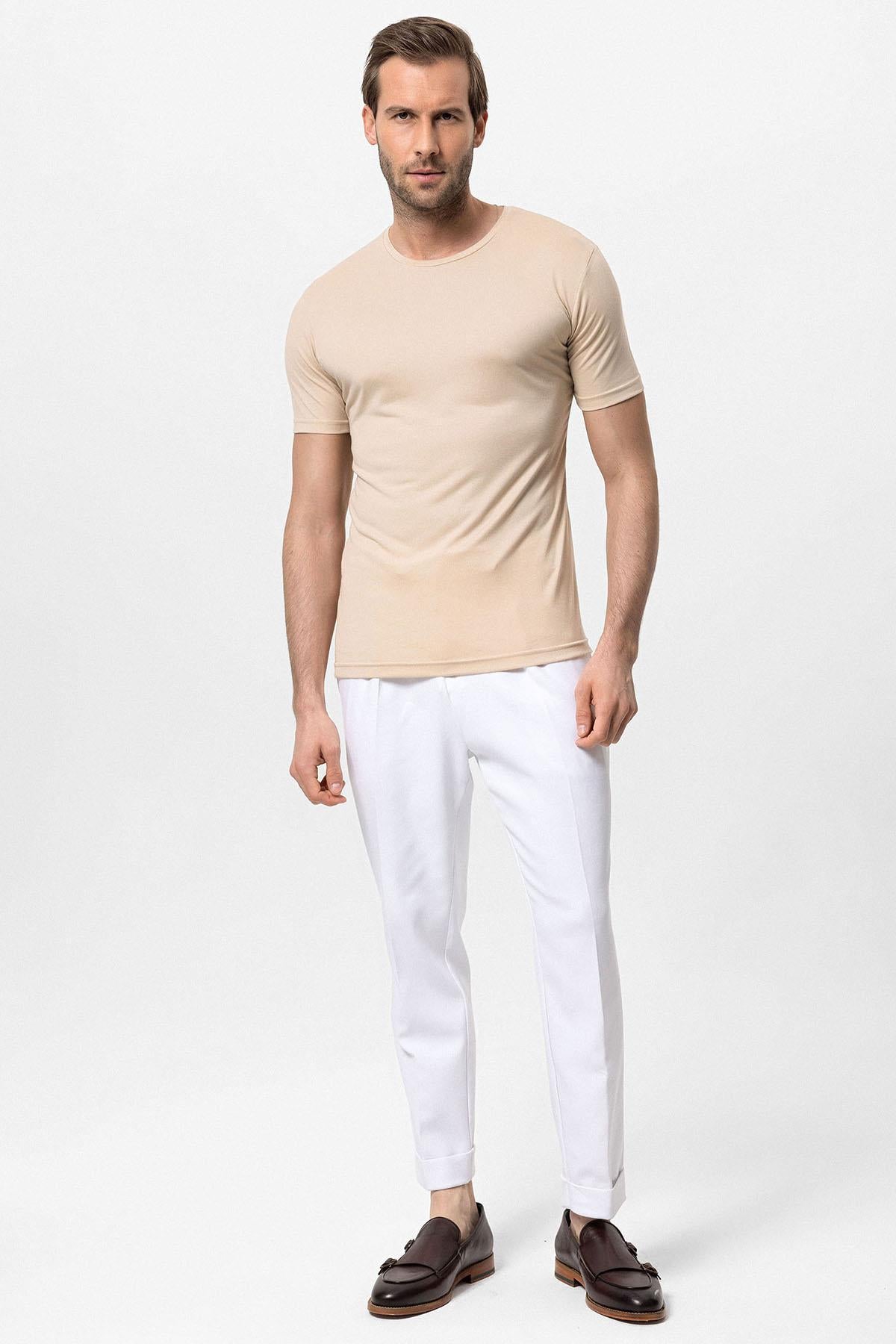 Antioch-Bej Bisiklet Yaka Slim Fit Erkek T Shirt-T-Shirts-3-Milagron.com